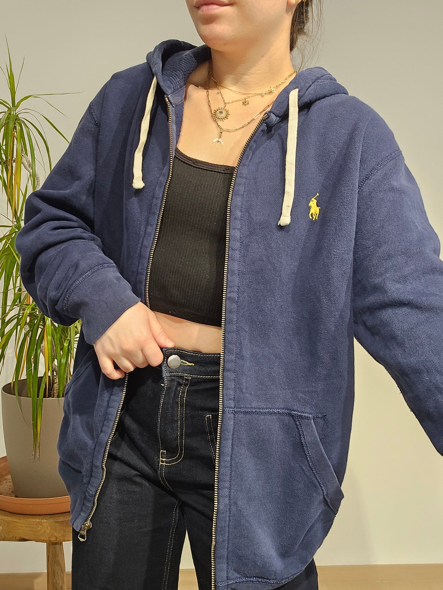 Sweat à capuche en coton marine - L