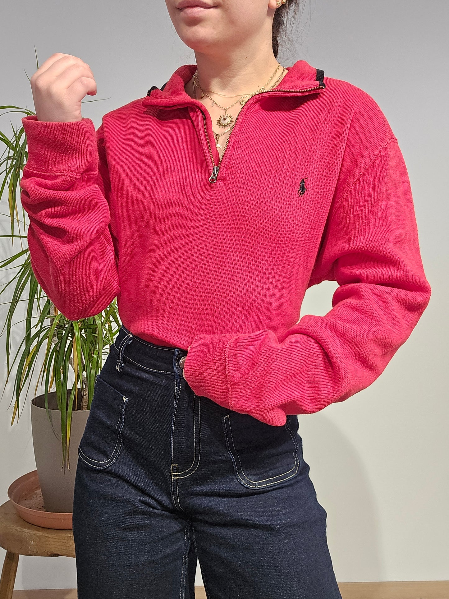 Pull camionneur en coton rouge - M