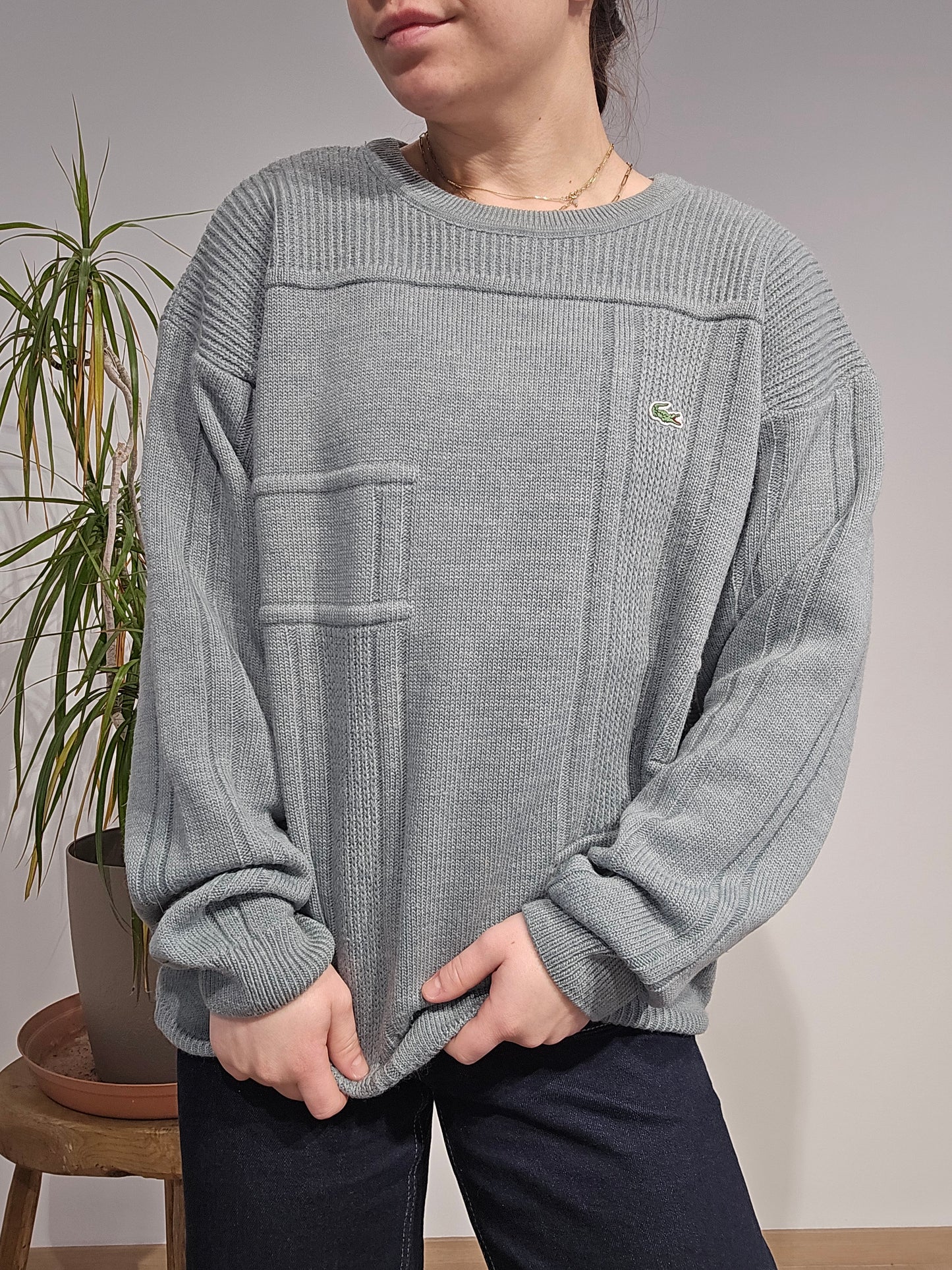 Pull col rond en maille gris vintage - M/L