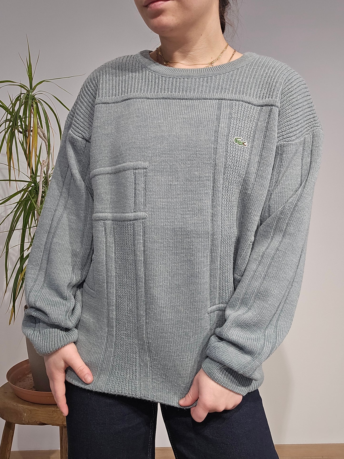 Pull col rond en maille gris vintage - M/L