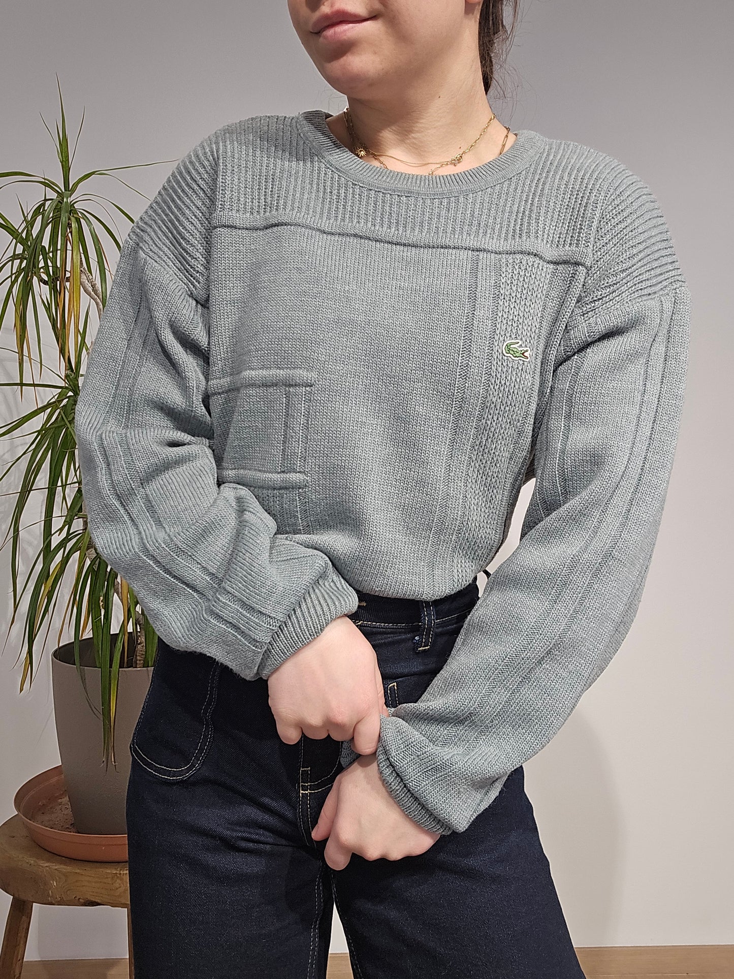 Pull col rond en maille gris vintage - M/L