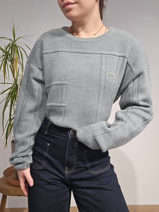 Pull col rond en maille gris vintage - M/L