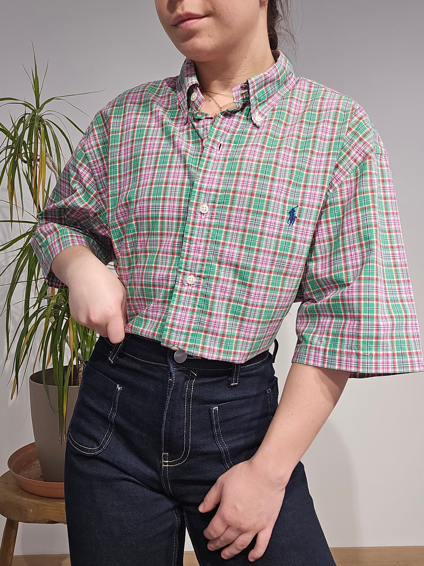 Chemise classic fit en coton à carreaux multicolore- L