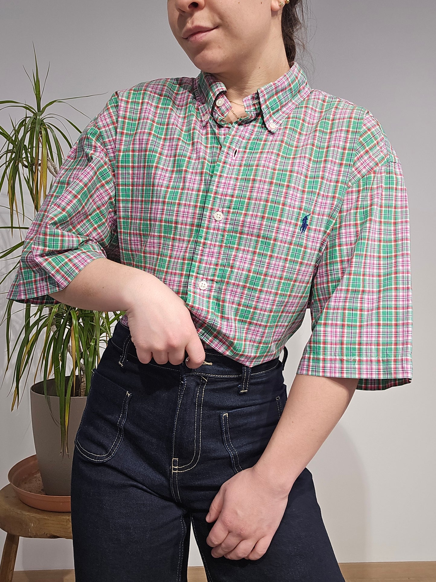 Chemise classic fit en coton à carreaux multicolore- L