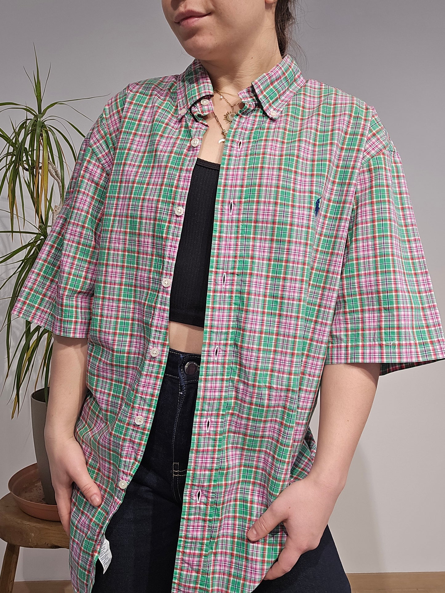 Chemise classic fit en coton à carreaux multicolore- L