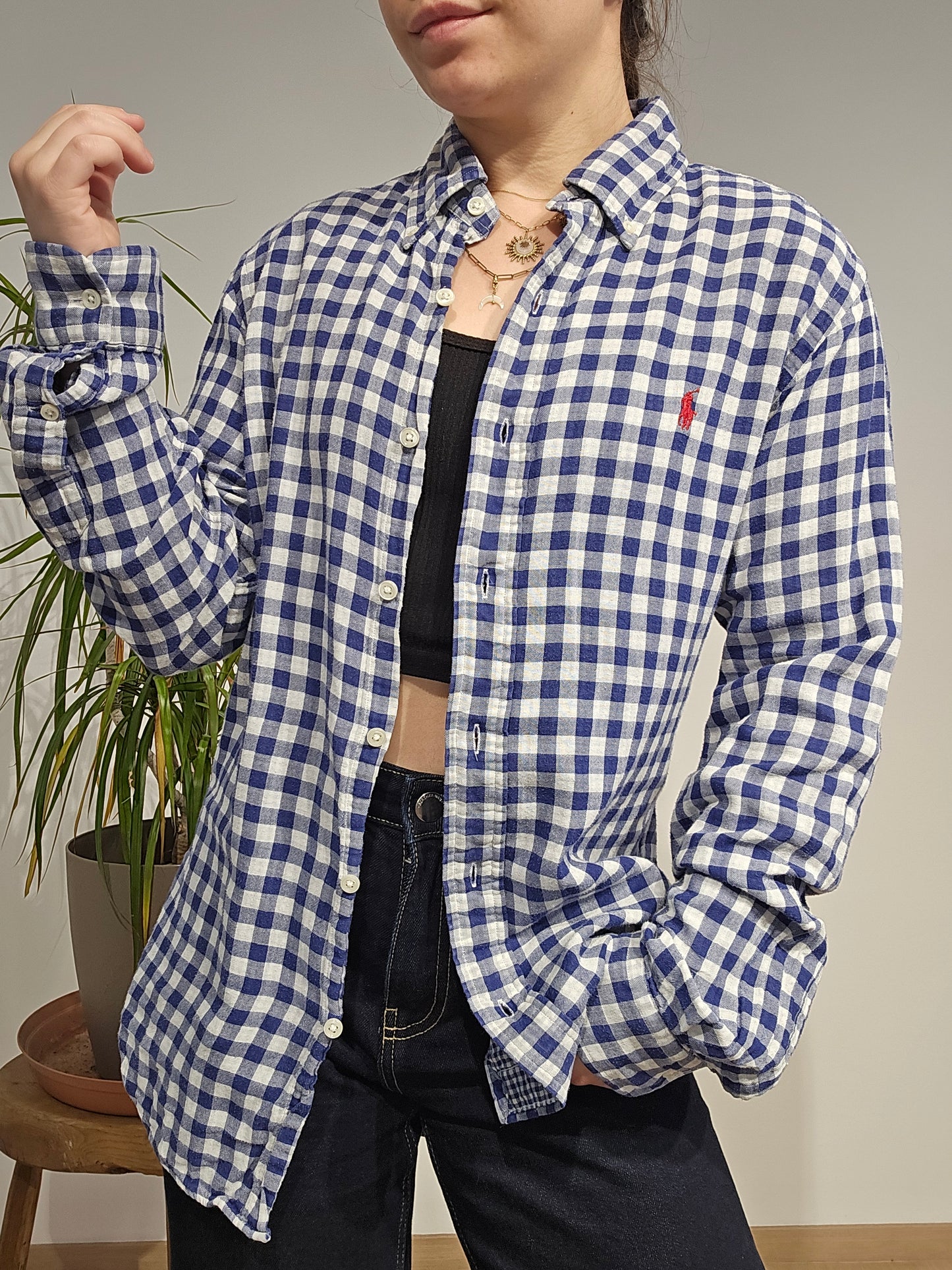Chemise coupe Silm fit en coton vichy bleu - S