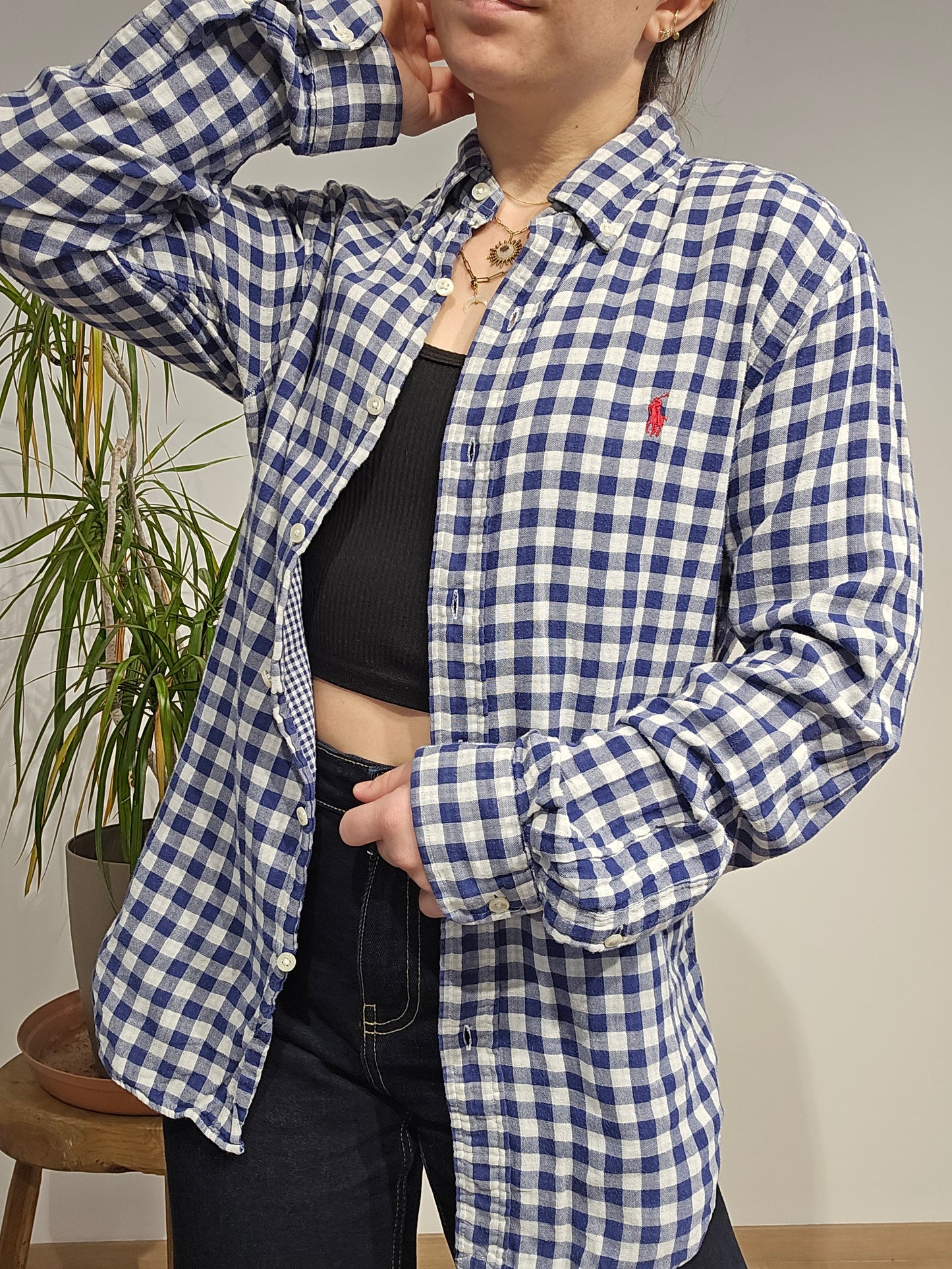 Chemise coupe Silm fit en coton vichy bleu - S