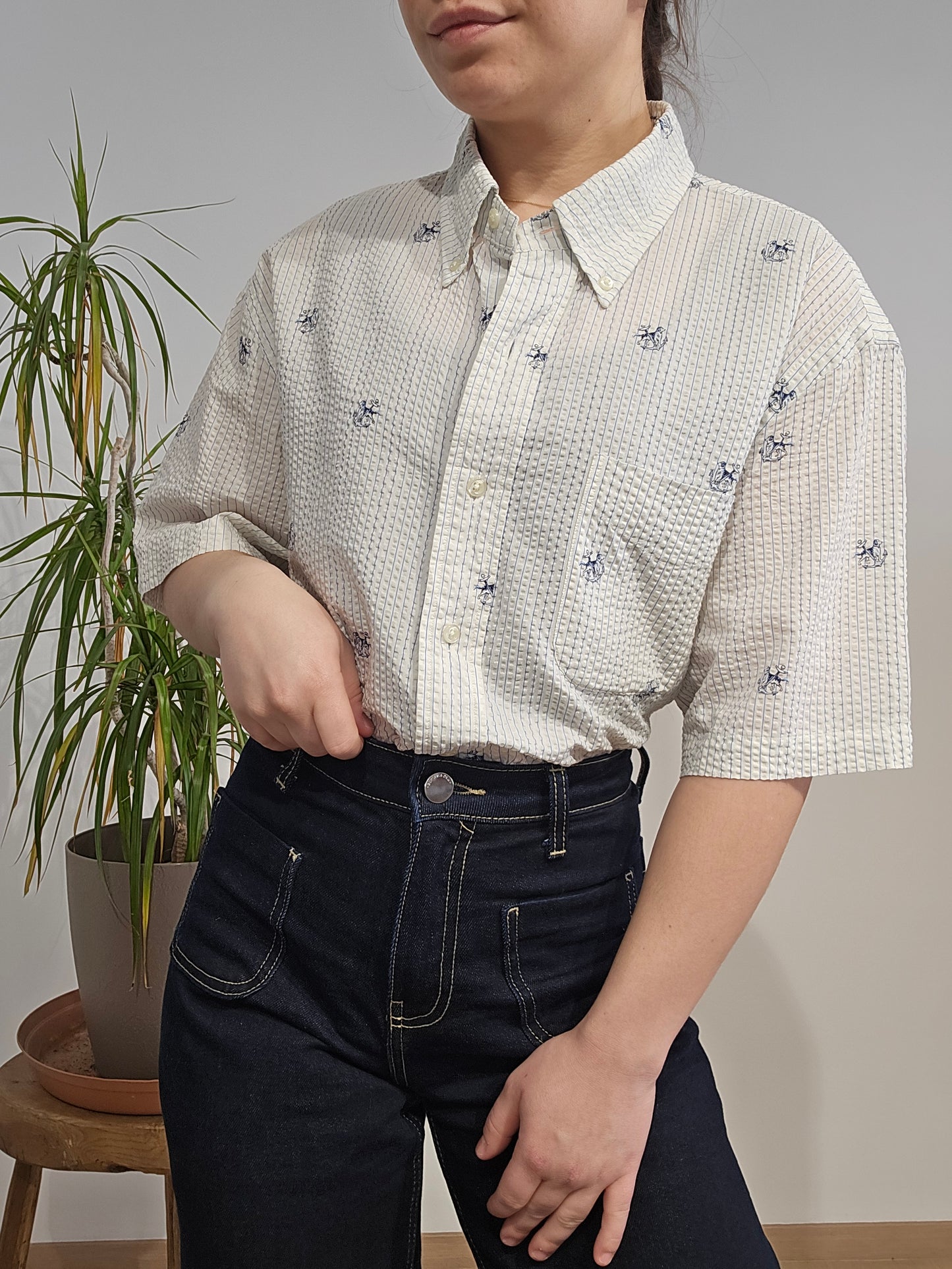 Chemise coupe Seersucker en coton à motifs - L