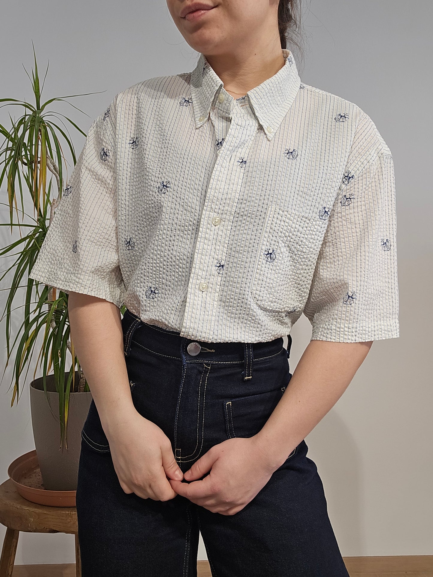 Chemise coupe Seersucker en coton à motifs - L
