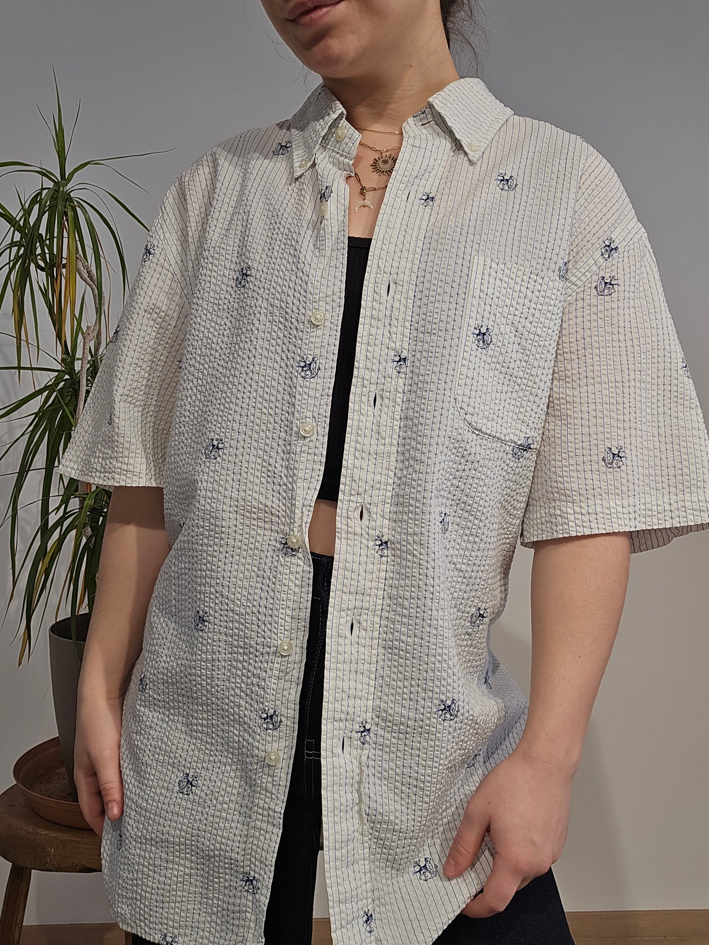 Chemise coupe Seersucker en coton à motifs - L