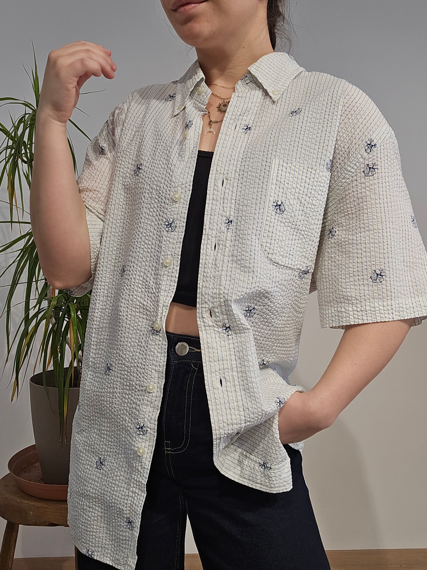 Chemise coupe Seersucker en coton à motifs - L