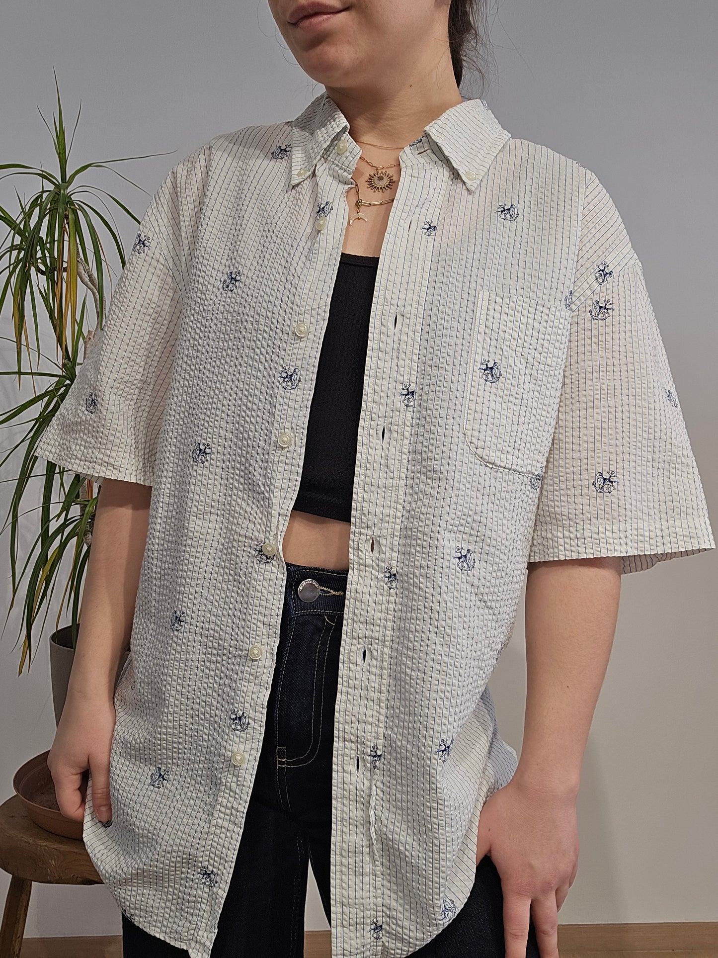 Chemise coupe Seersucker en coton à motifs - L