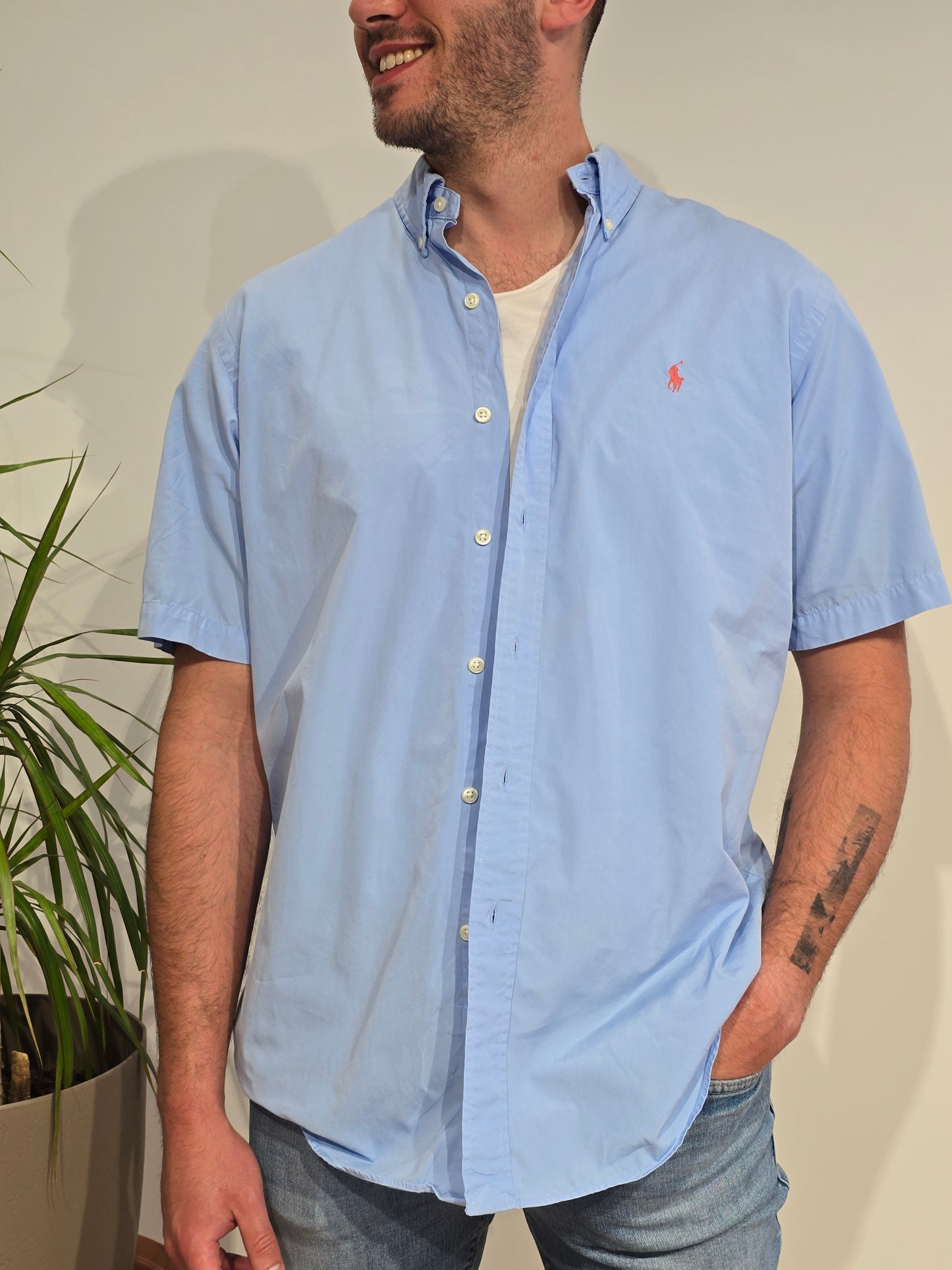 Chemise coupe classic fit en coton bleu ciel - L