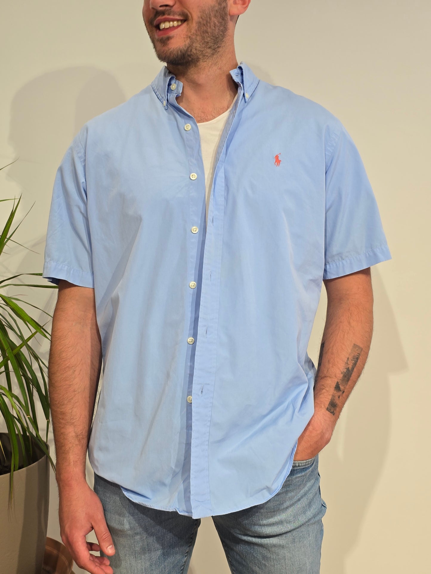 Chemise coupe classic fit en coton bleu ciel - L