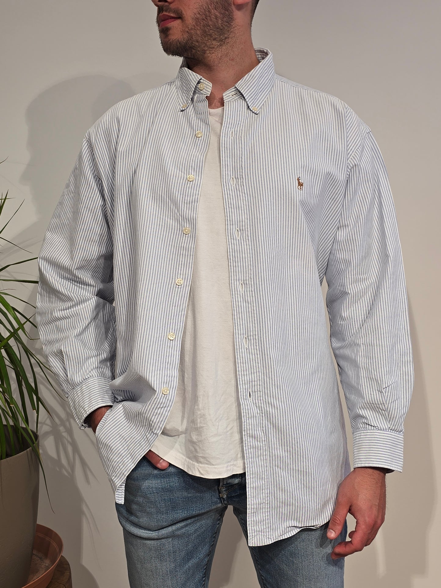 Chemise oxford en coton à rayures bleu ciel - XL