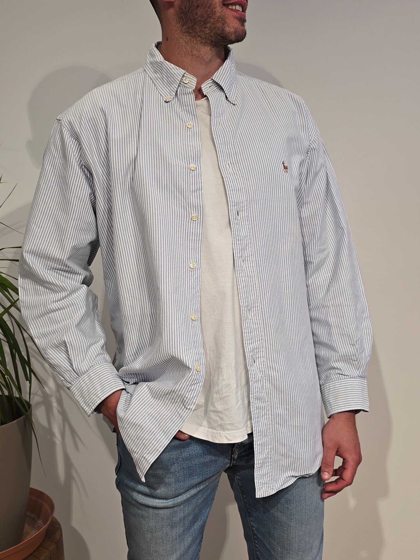 Chemise oxford en coton à rayures bleu ciel - XL
