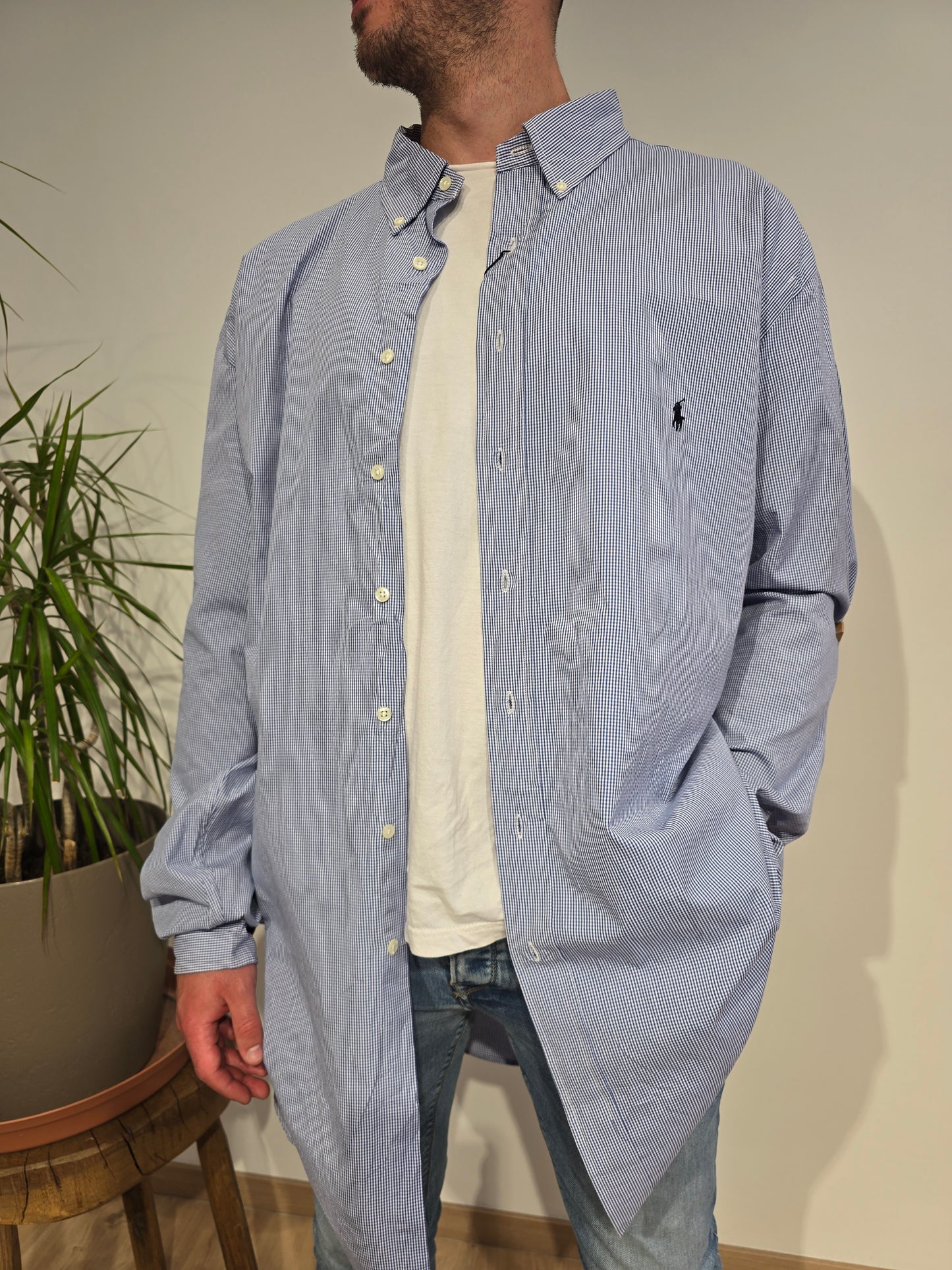 Chemise classic fit en coton à carreaux bleu - 3XL