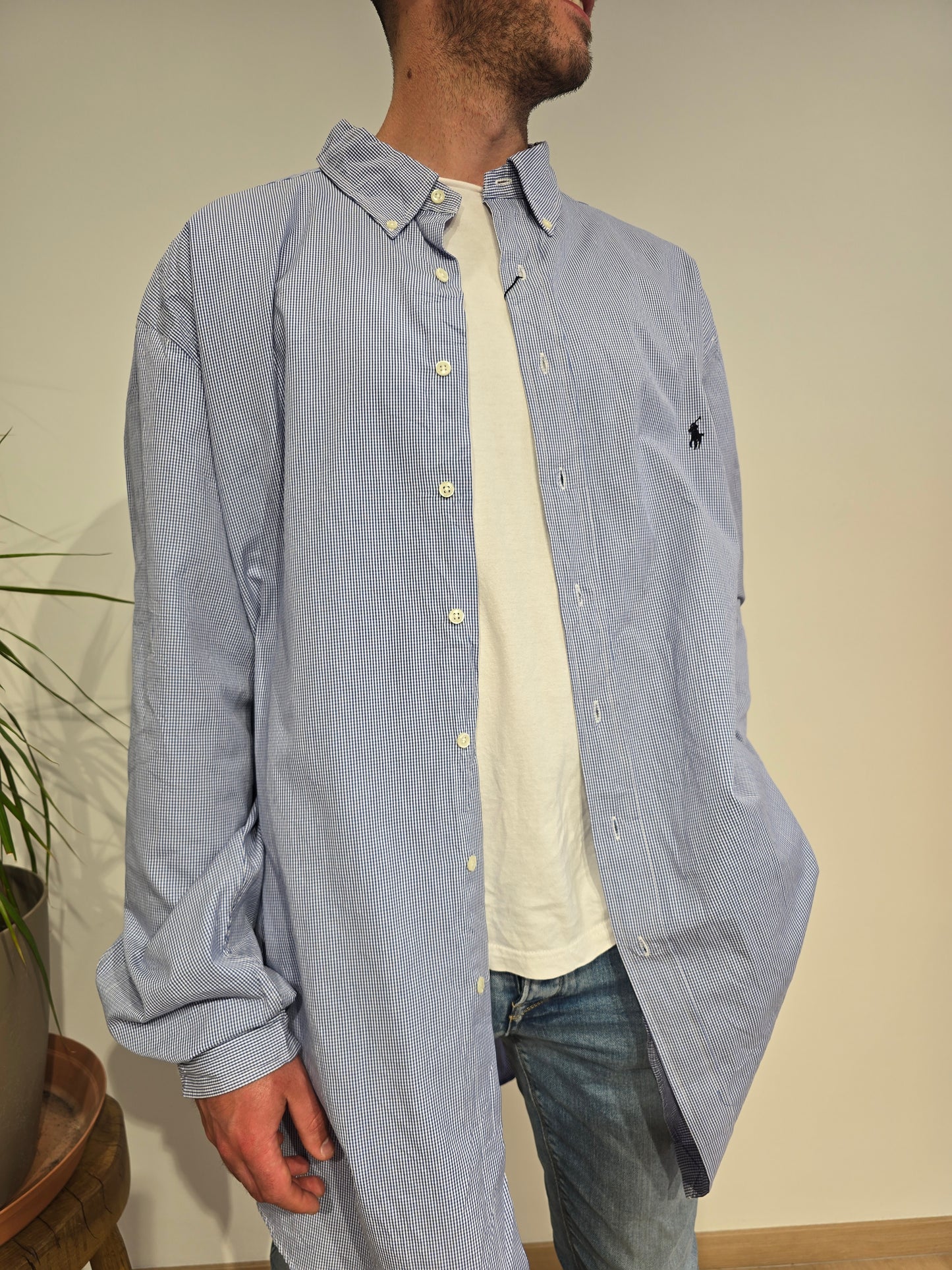 Chemise classic fit en coton à carreaux bleu - 3XL