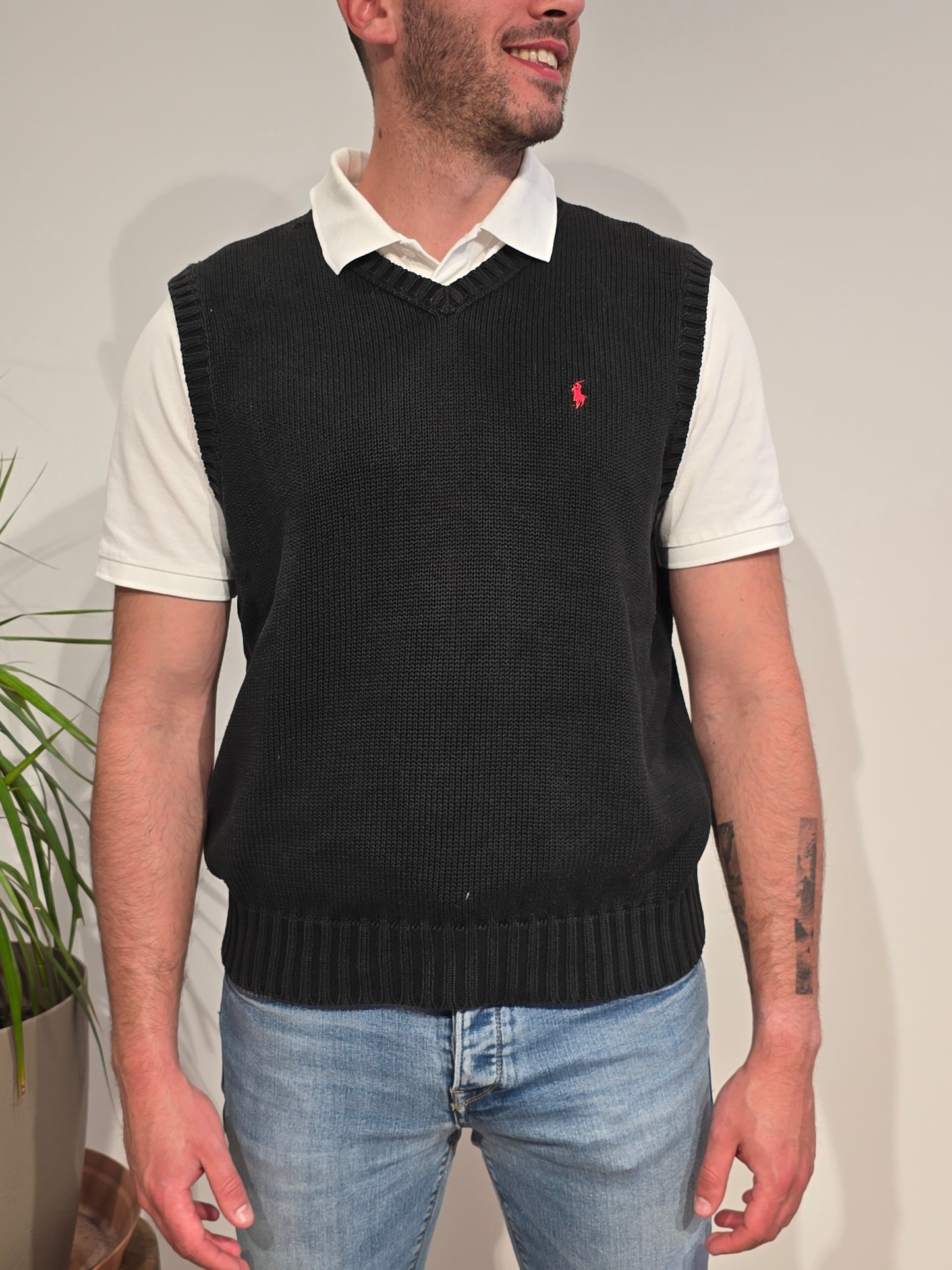 Pull sans manches en coton noir - L