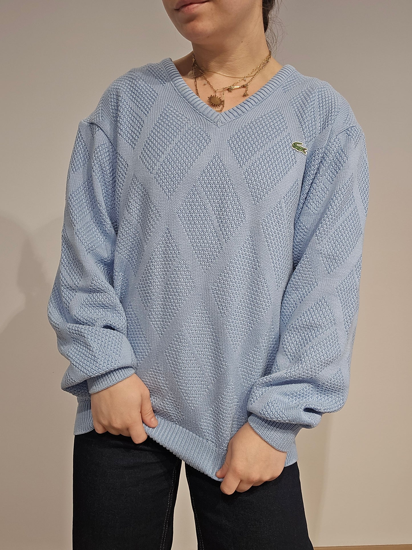 Pull col V bleu des années 90' - M