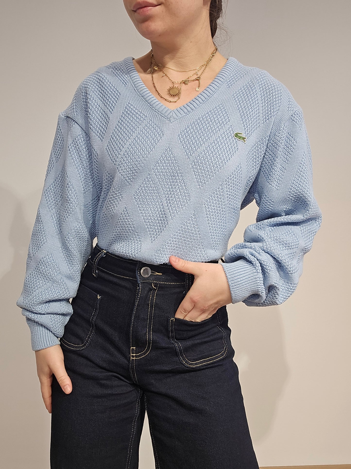 Pull col V bleu des années 90' - M