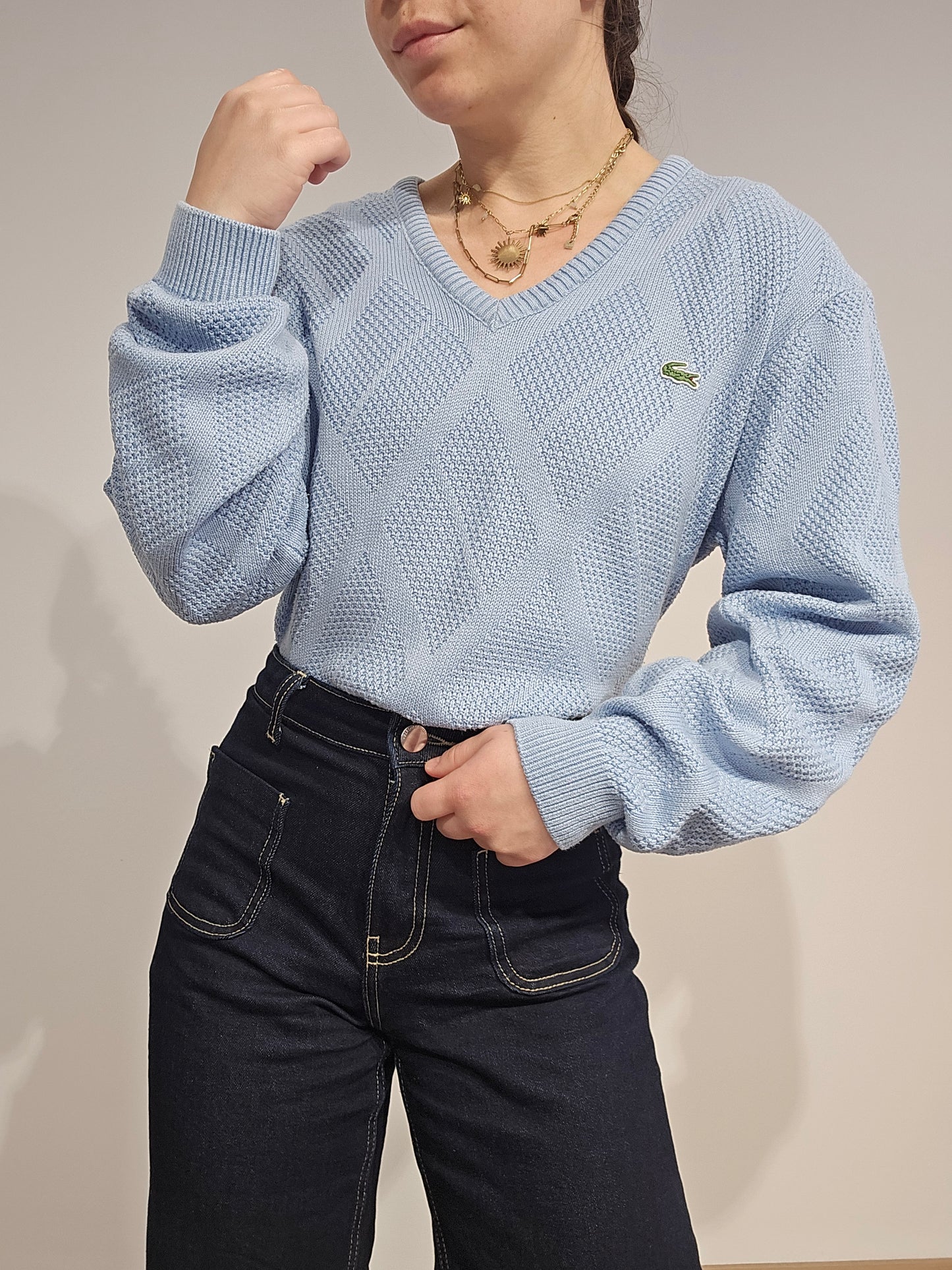 Pull col V bleu des années 90' - M