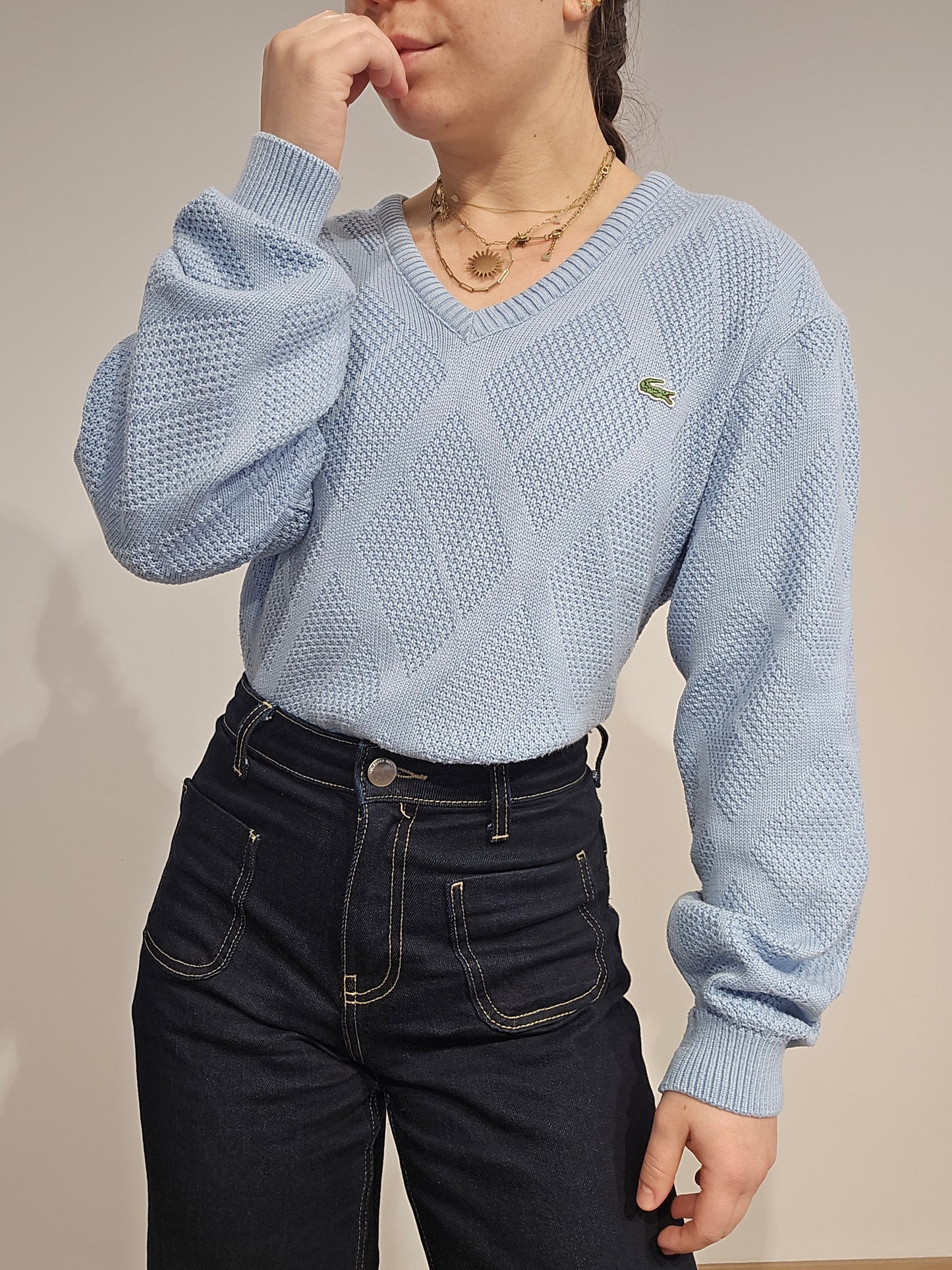 Pull col V bleu des années 90' - M