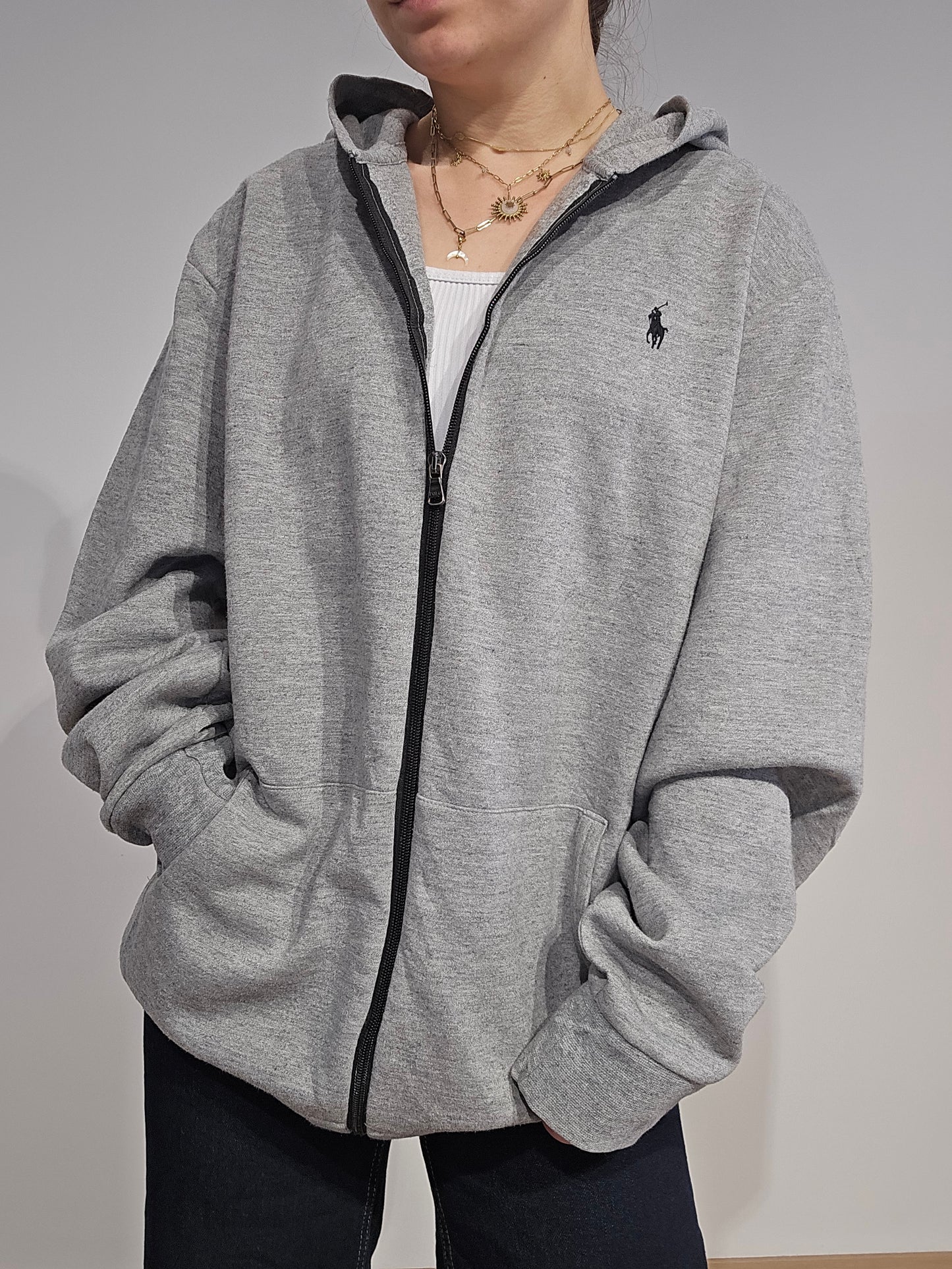 Veste à capuche en coton gris - XXL