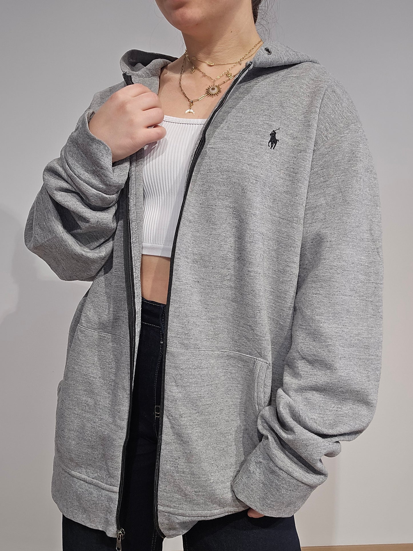 Veste à capuche en coton gris - XXL