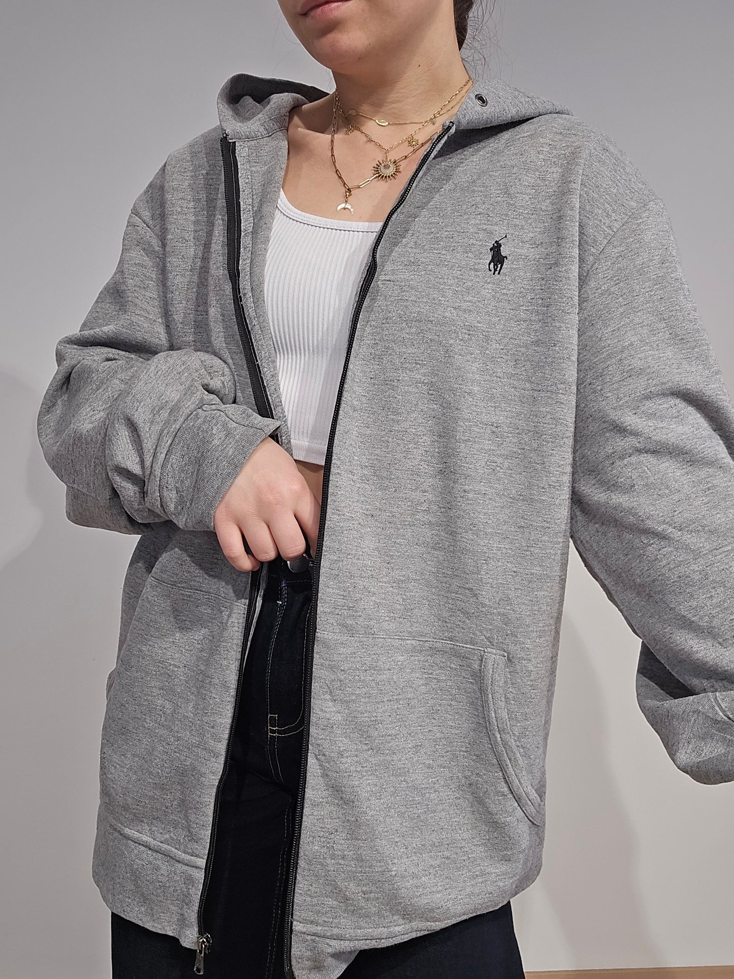 Veste à capuche en coton gris - XXL