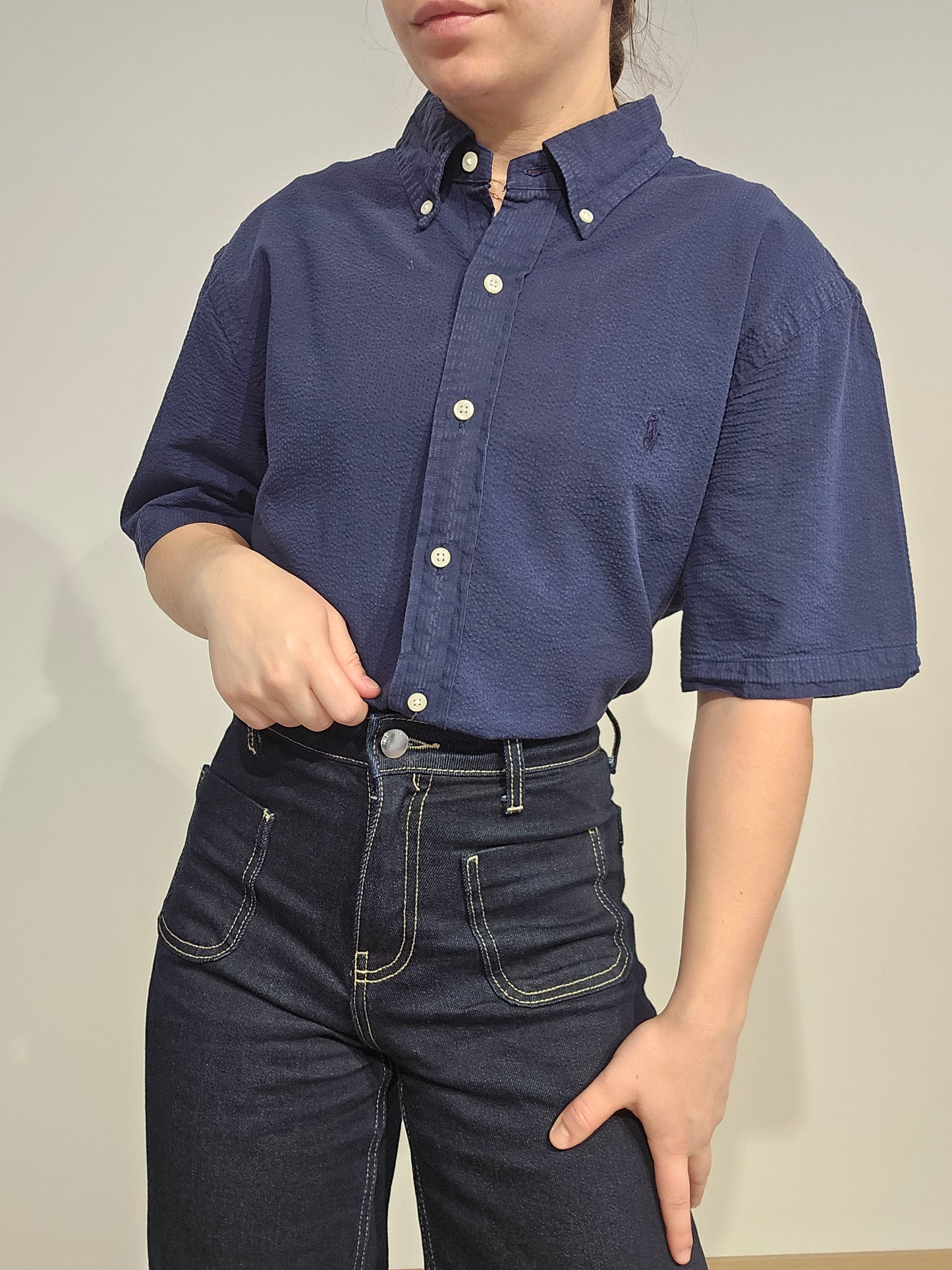 Chemise coupe silm fit en coton marine - L