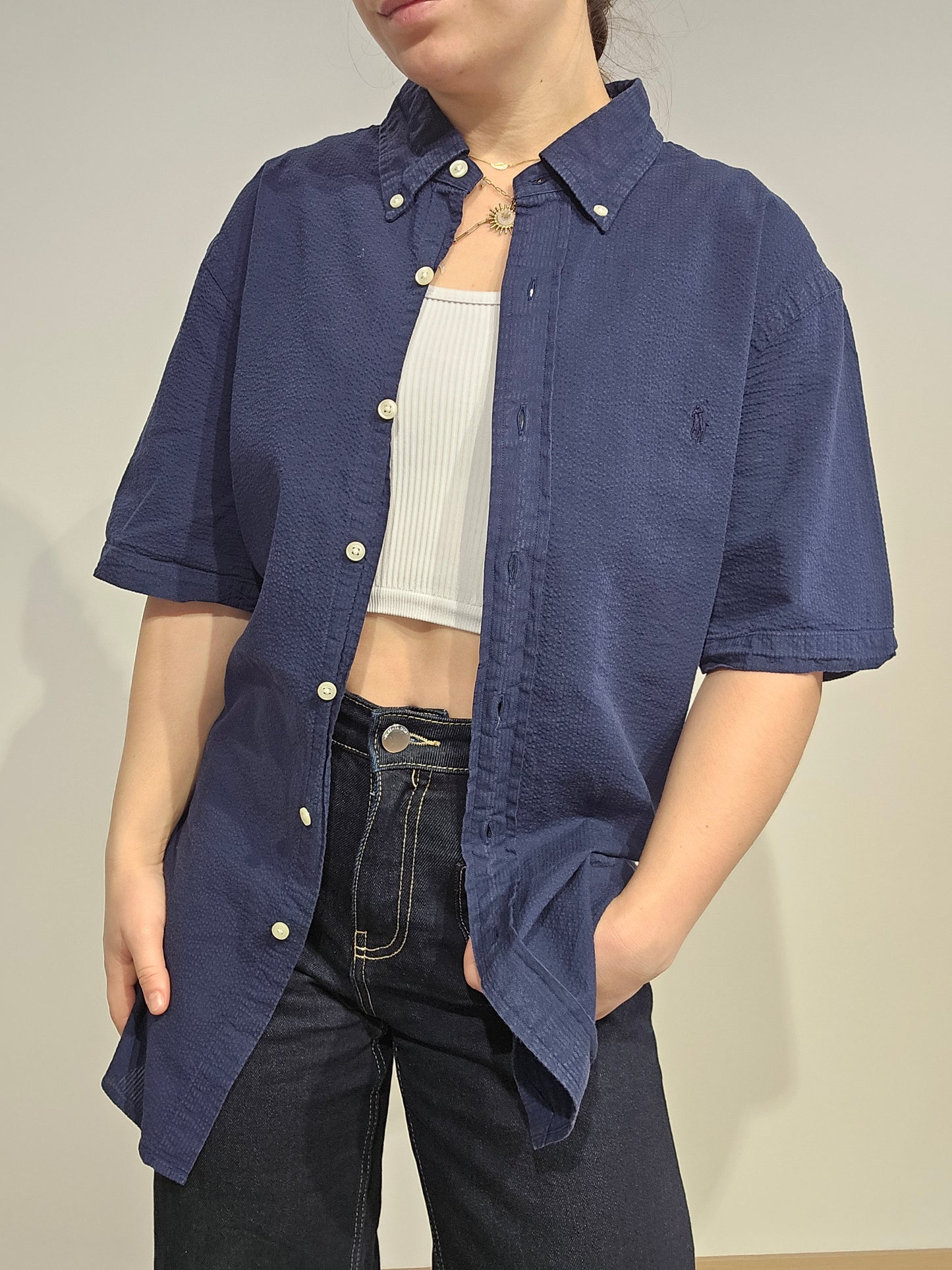 Chemise coupe silm fit en coton marine - L