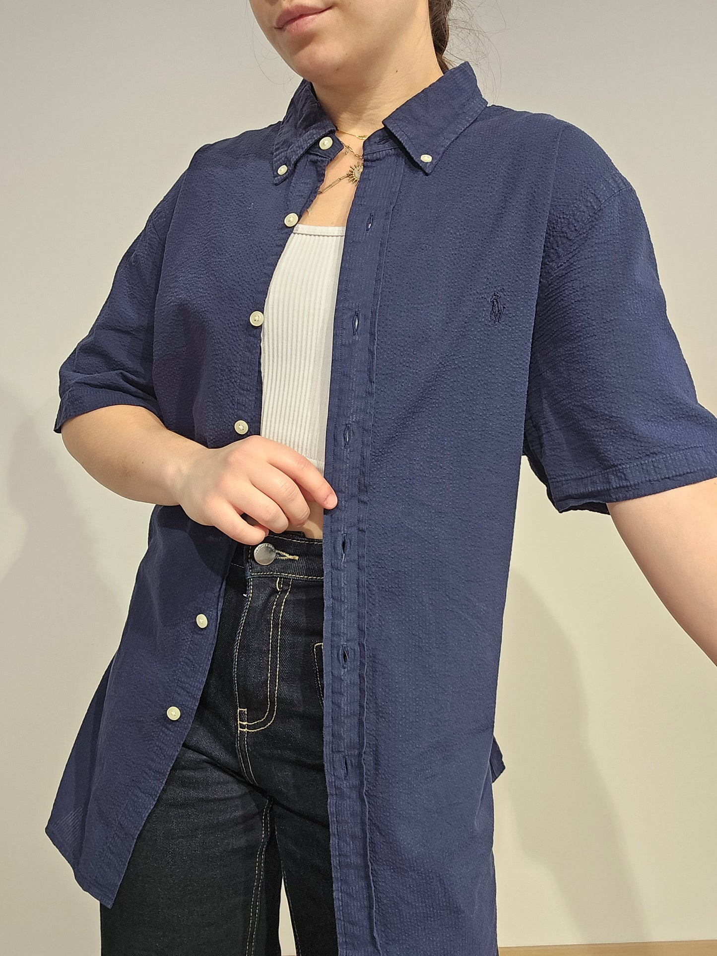 Chemise coupe silm fit en coton marine - L