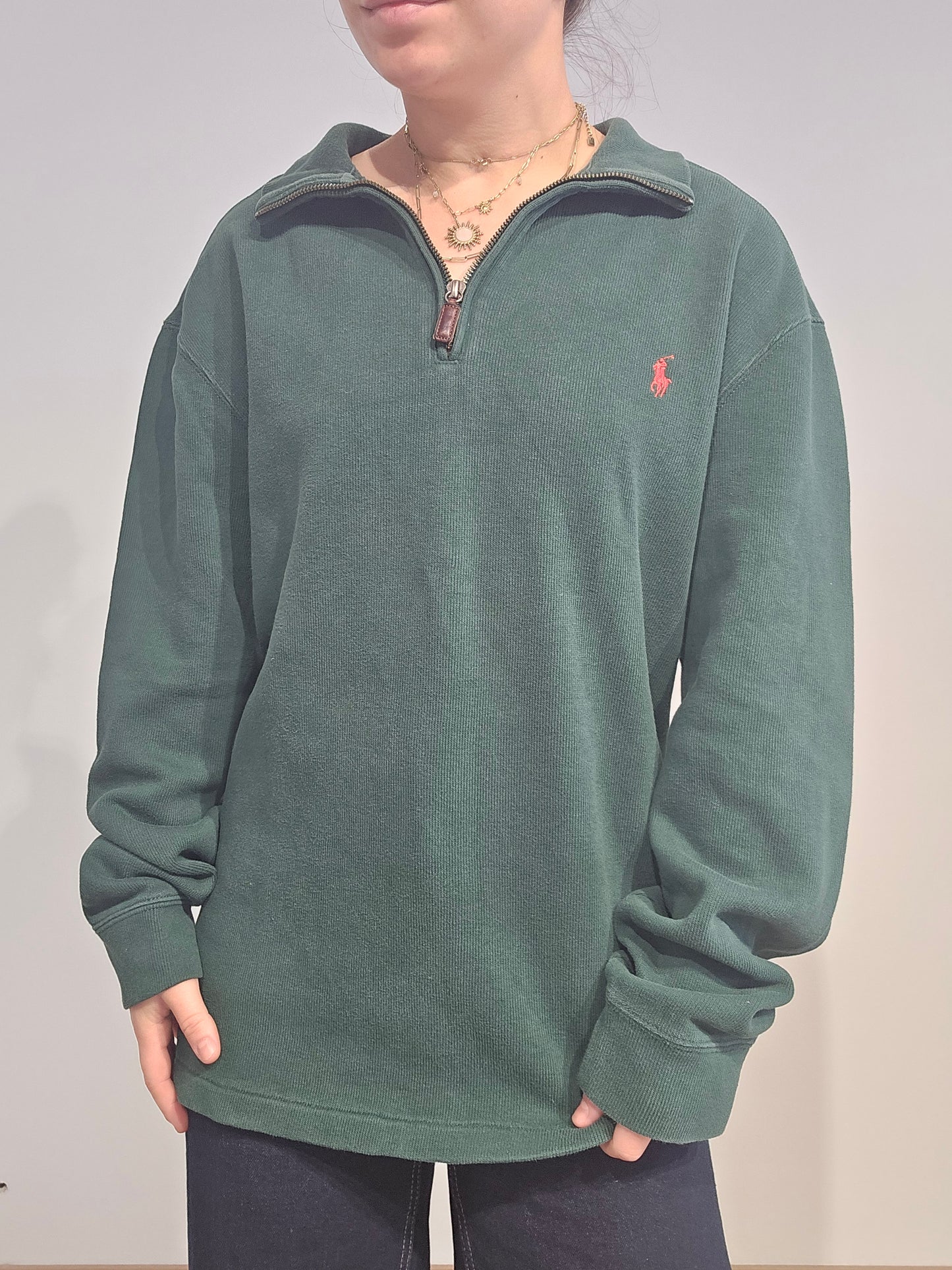 Pull camionneur en coton vert foncé - M/L