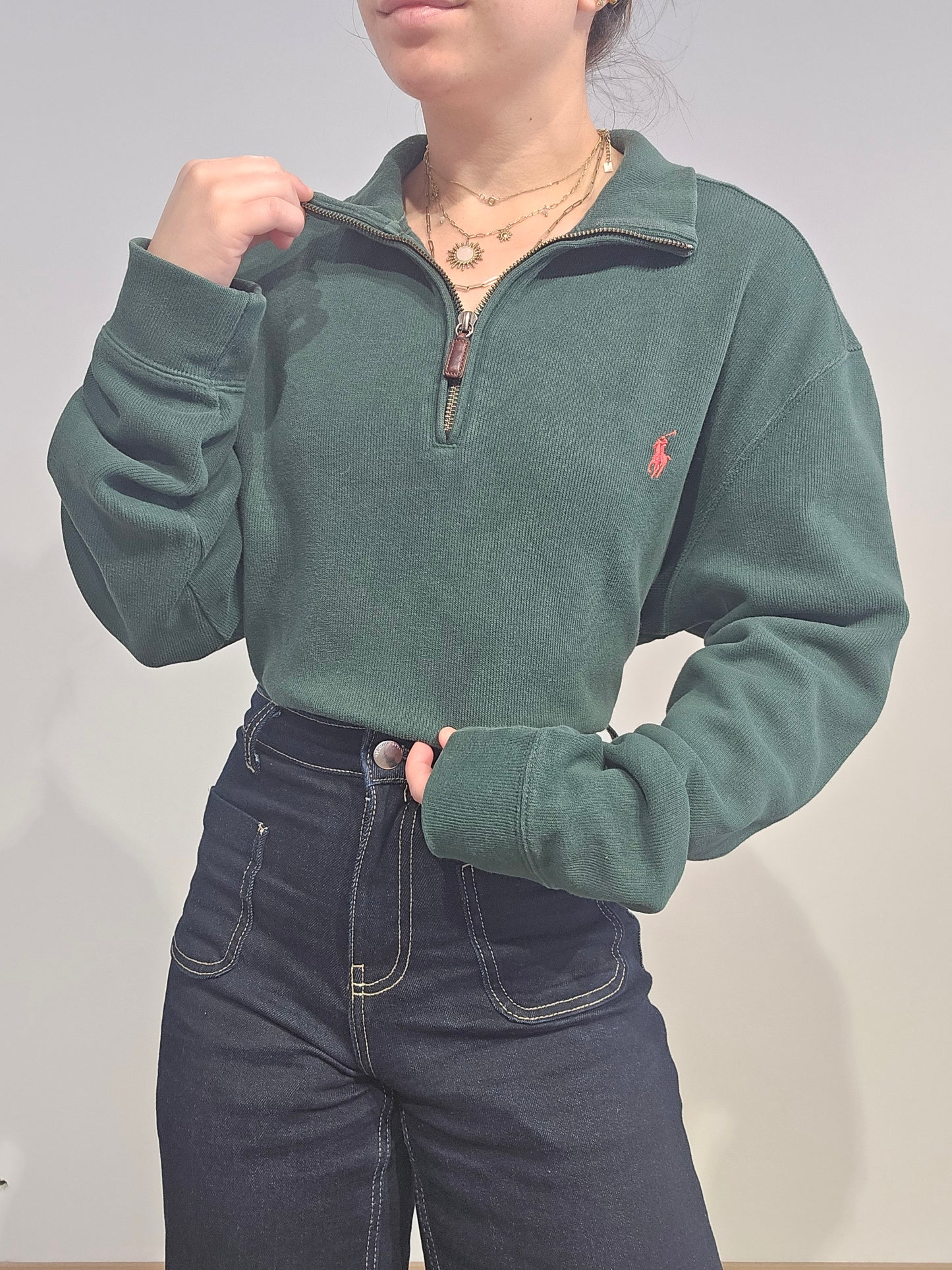 Pull camionneur en coton vert foncé - M/L