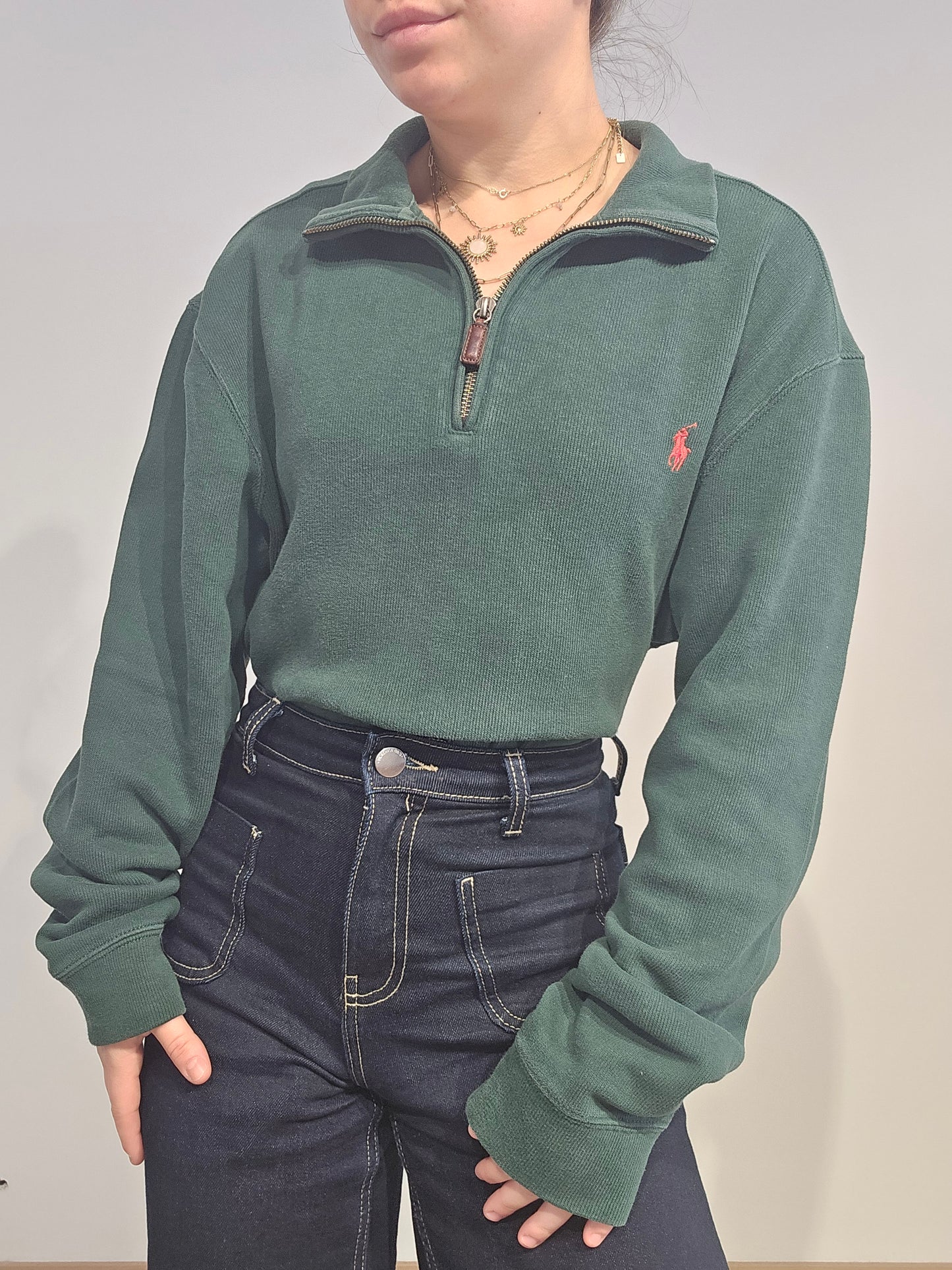 Pull camionneur en coton vert foncé - M/L