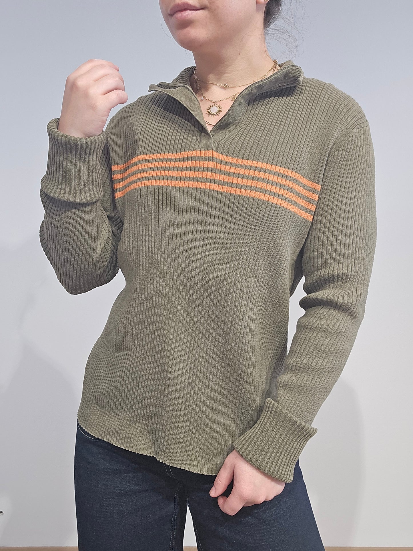 Pull camionneur en coton vert - M