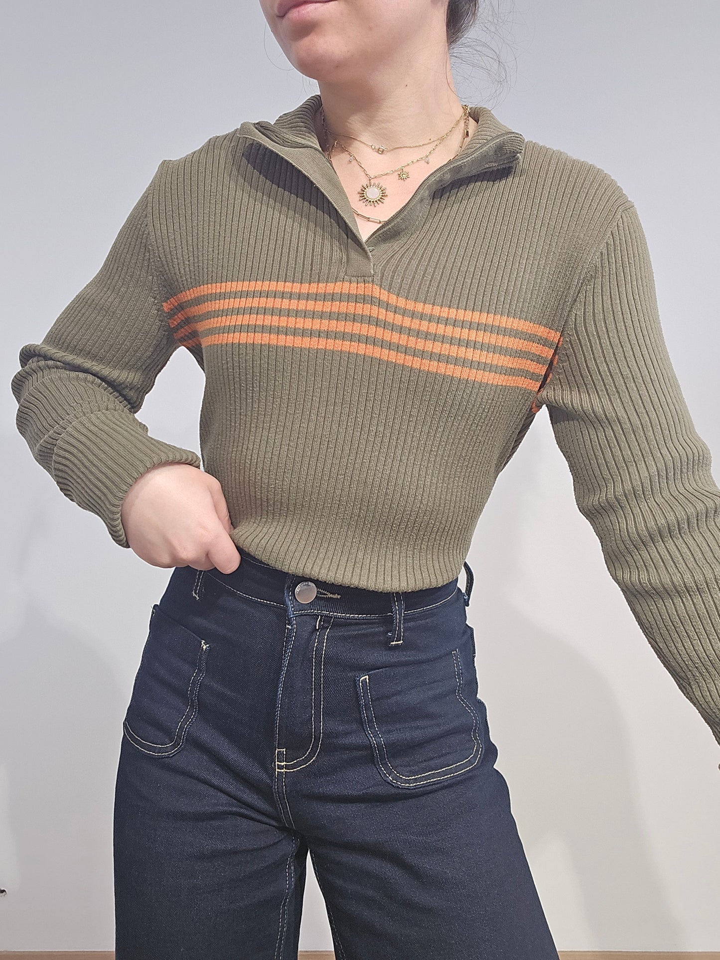 Pull camionneur en coton vert - M