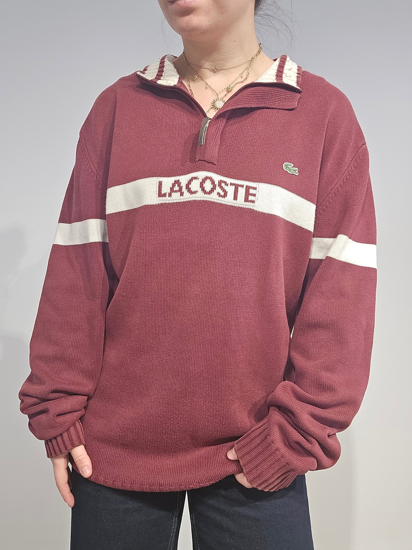 Pull camionneur en coton bordeaux vintage - XL