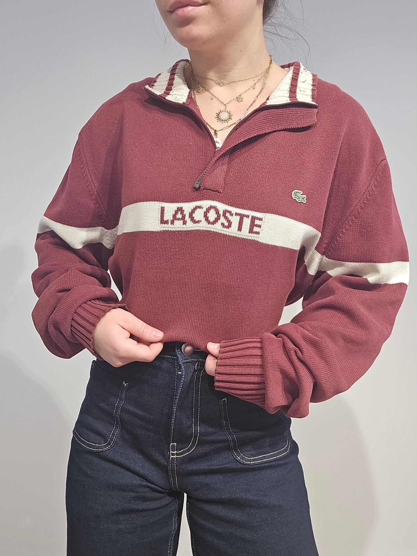 Pull camionneur en coton bordeaux vintage - XL