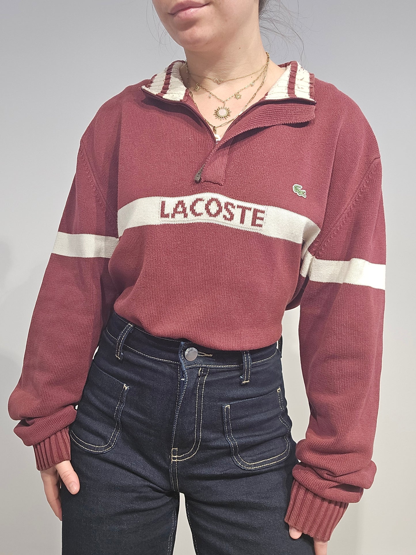 Pull camionneur en coton bordeaux vintage - XL