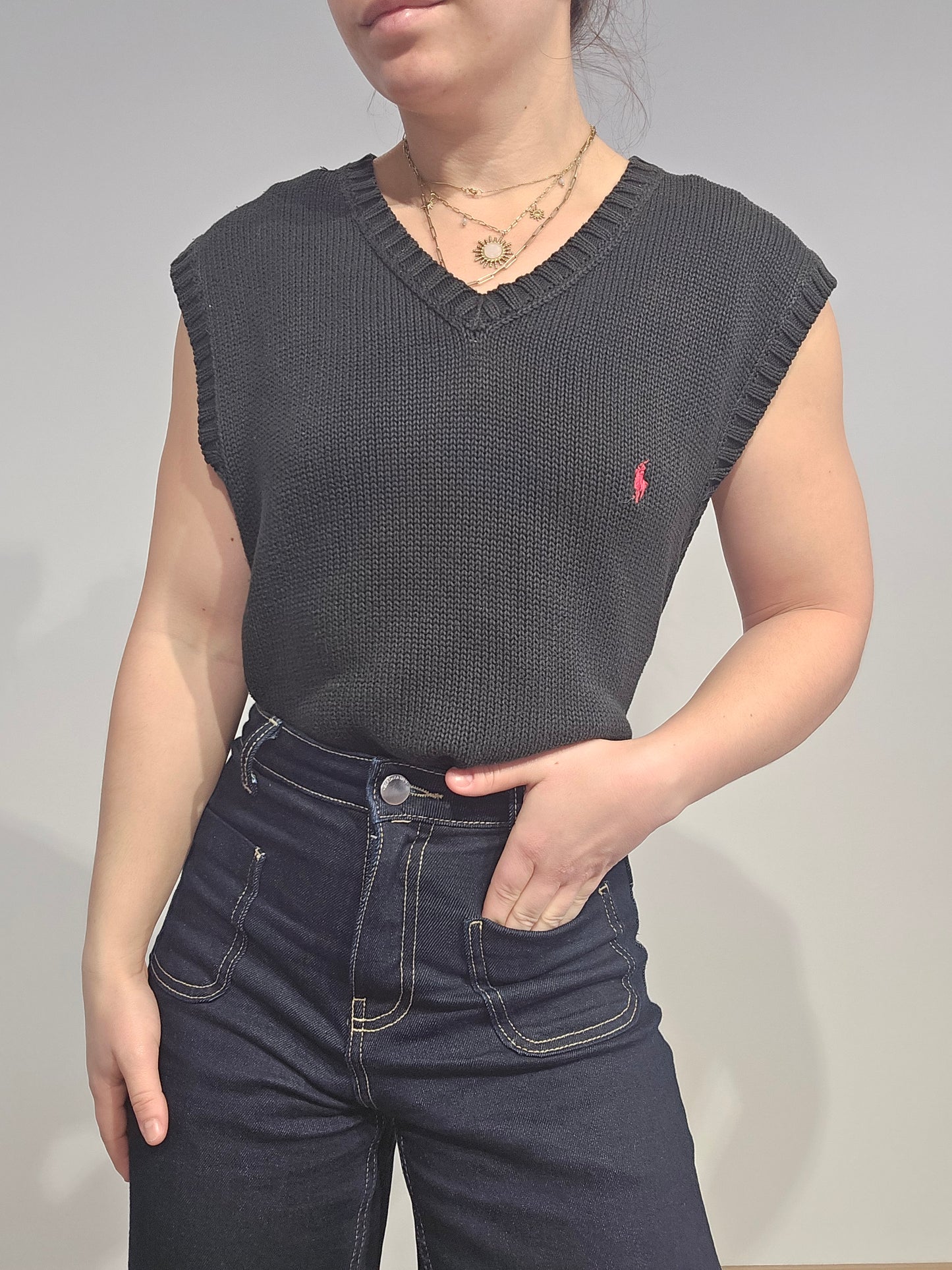 Pull sans manches en coton noir - XL
