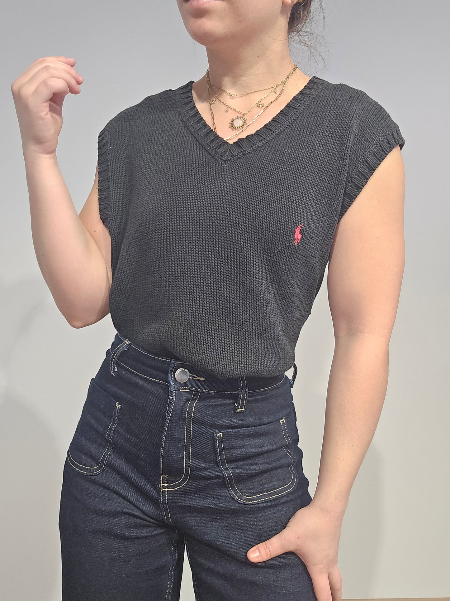Pull sans manches en coton noir - XL