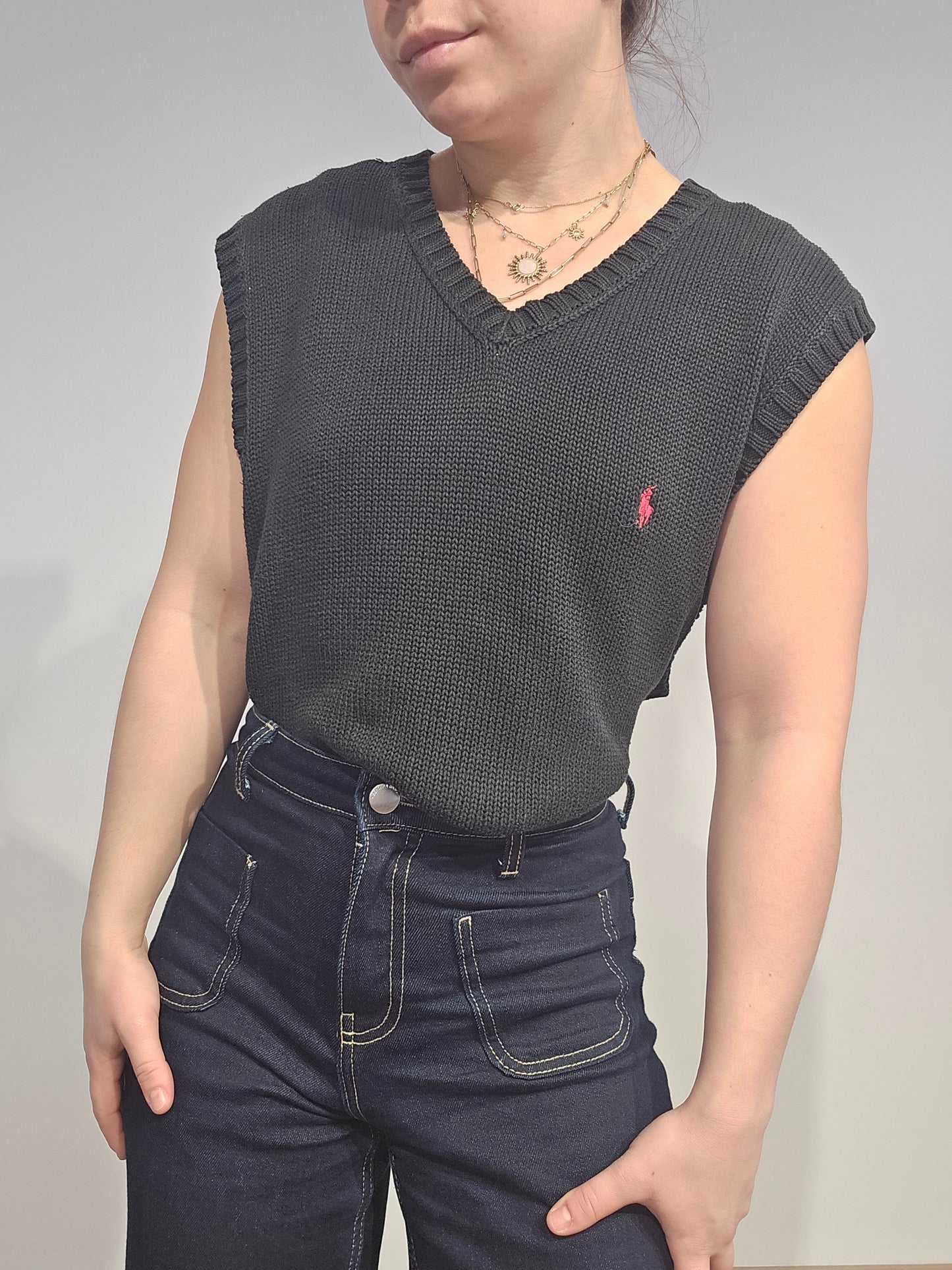Pull sans manches en coton noir - XL
