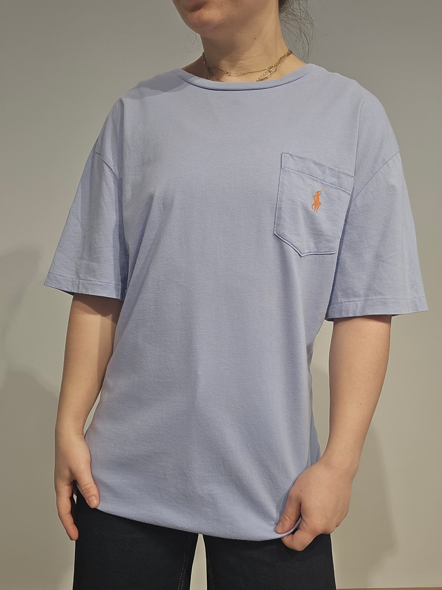 Tee-shirt col rond en coton bleu ciel - XL