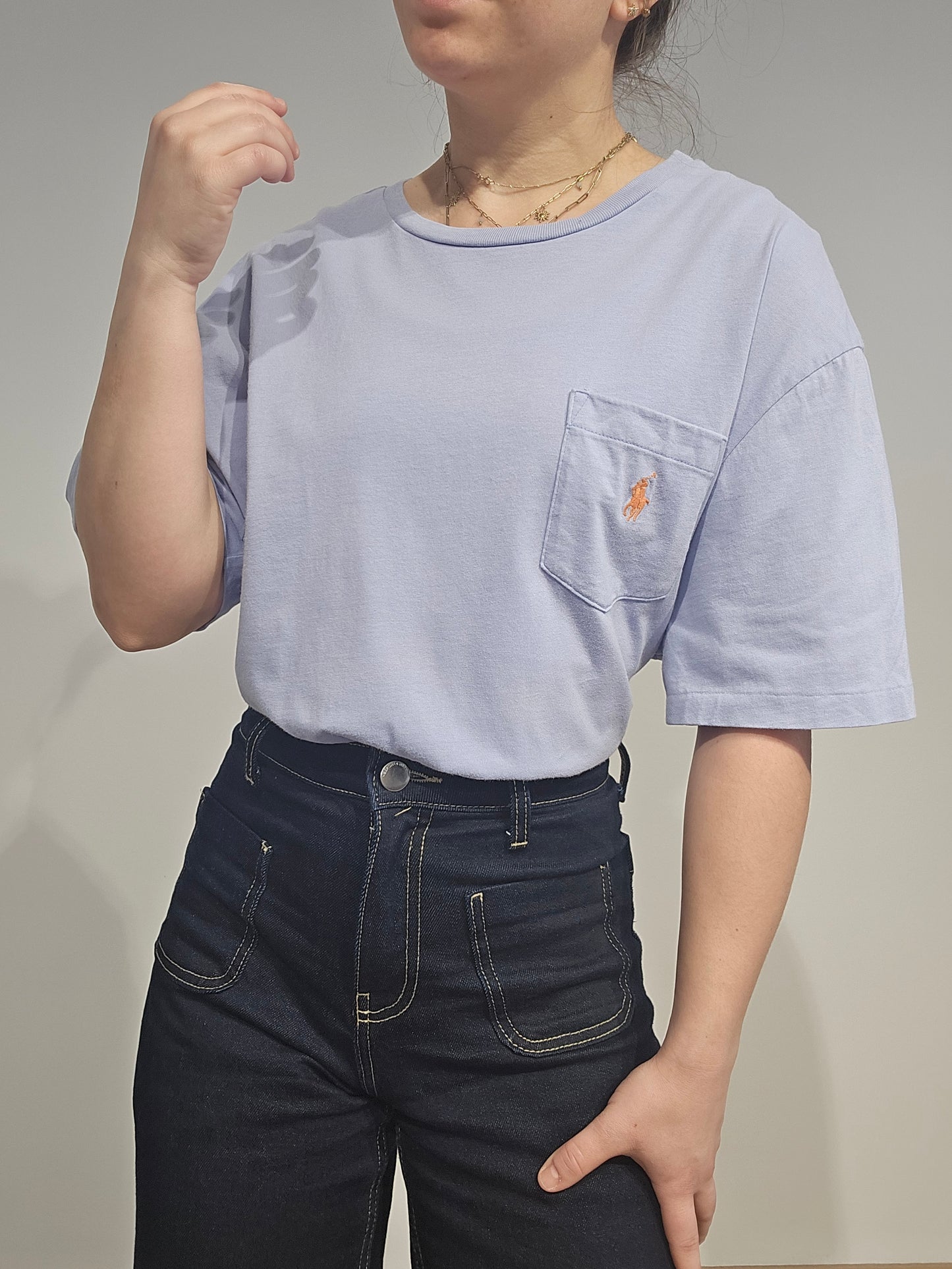 Tee-shirt col rond en coton bleu ciel - XL