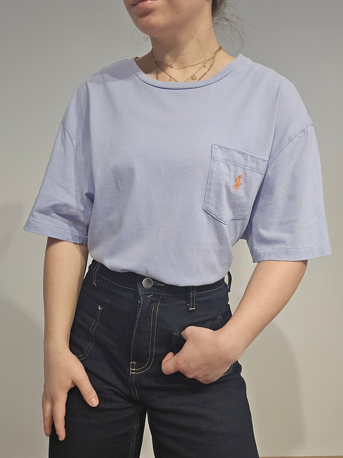 Tee-shirt col rond en coton bleu ciel - XL