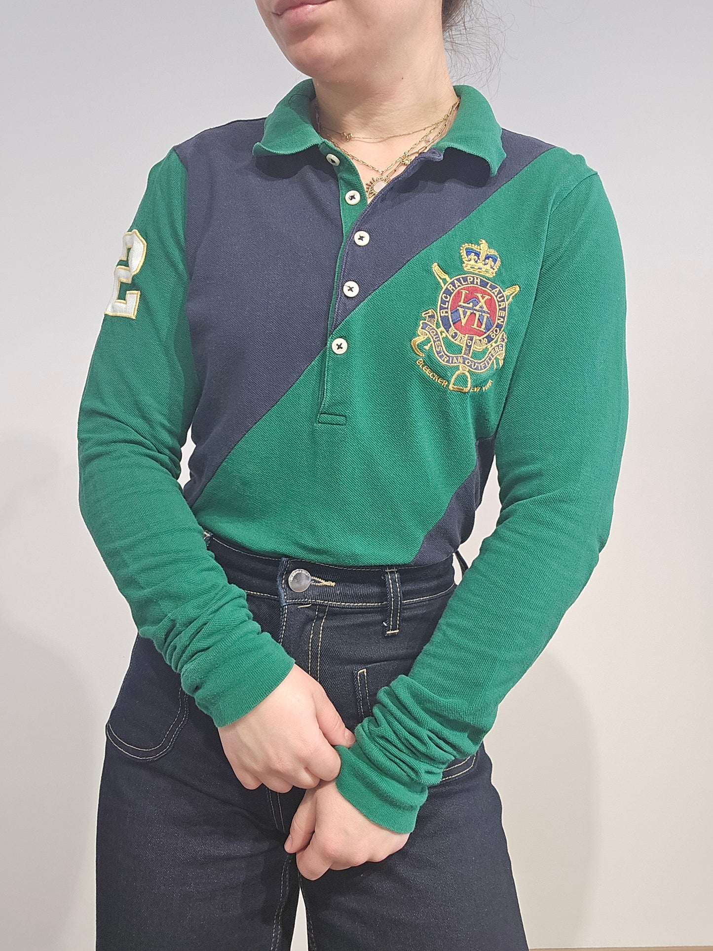 Polo en coton vert et noir - S/M