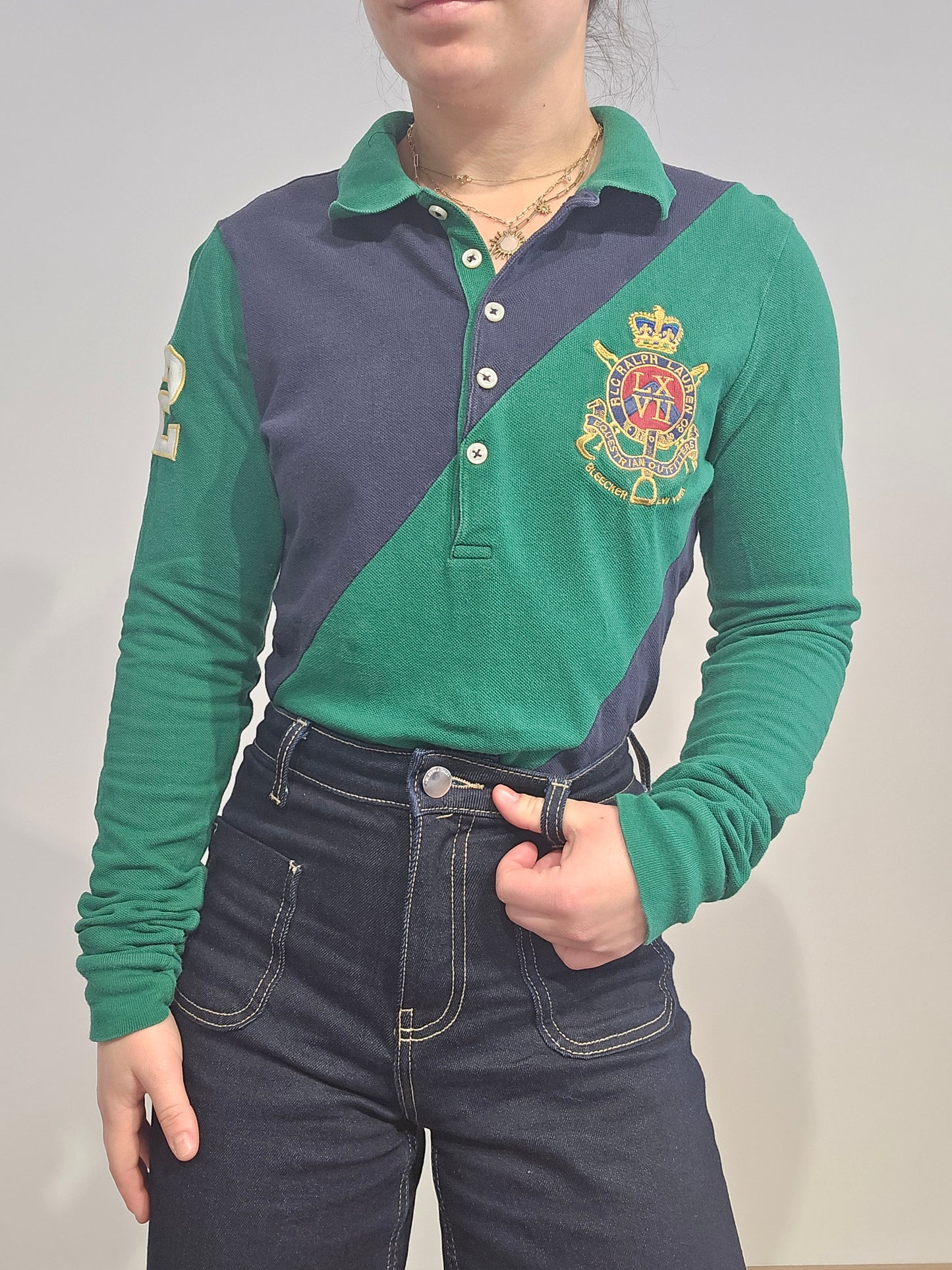 Polo en coton vert et noir - S/M