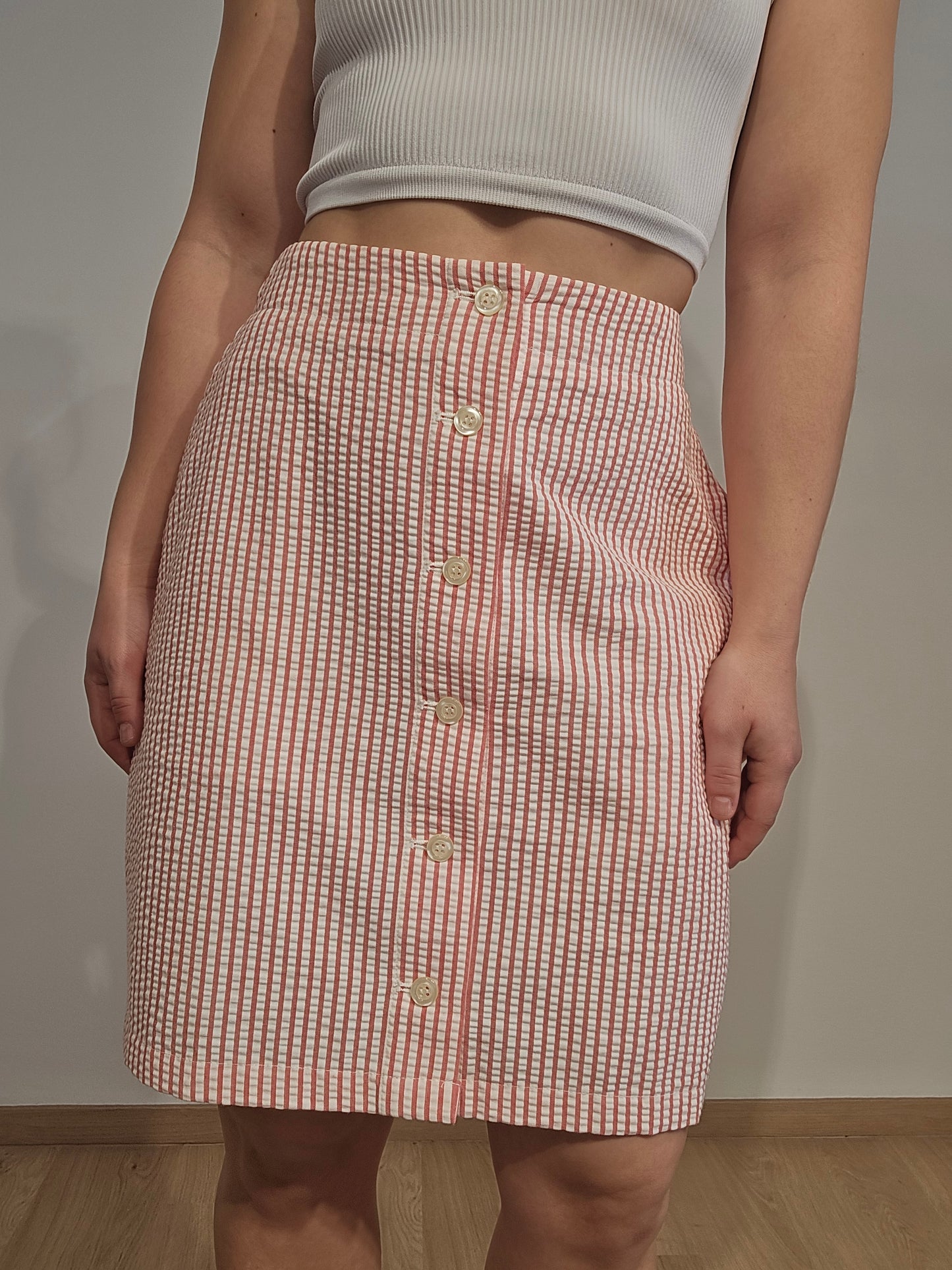 Jupe droite à rayures roses - L